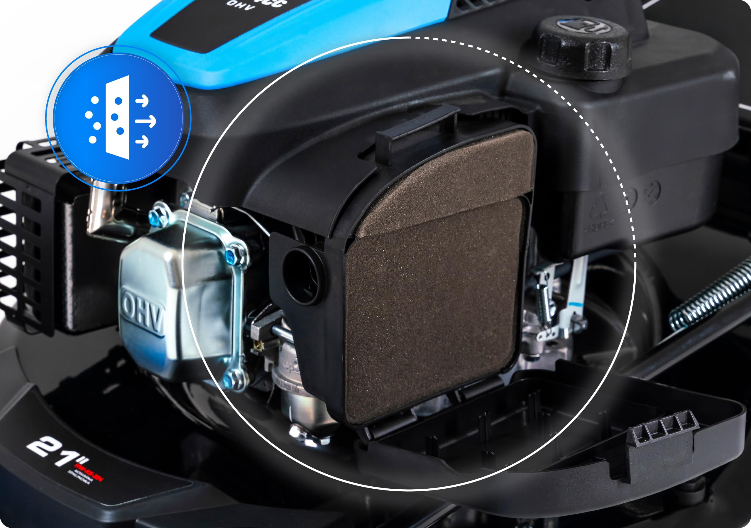 Hexwelt HW-KS-224 - Cortacésped de gasolina con autotracción, arranque eléctrico, motor Ducar OHV de 224 cm³, ancho de corte de 53 cm, bandeja de recogida de 60 L, función mulching, eyección latada