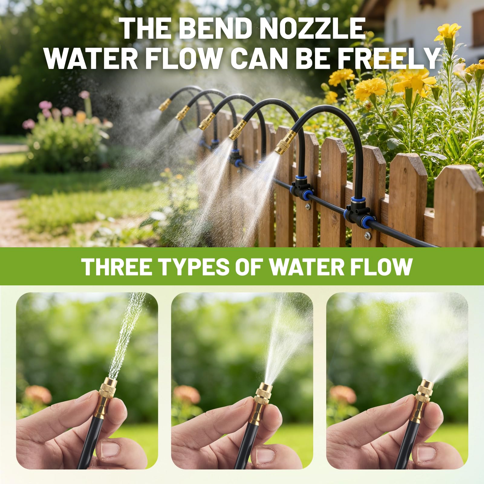 Sistema de riego ajustable, riego de plantas curvado de 360 ° con control de flujo preciso, sistema de riego por goteo para exteriores, invernadero, bancal elevado
