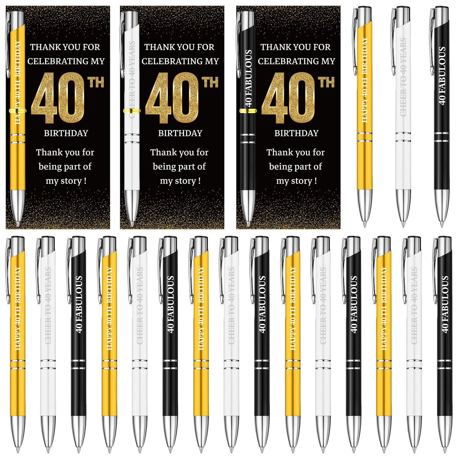 Kklolai 24 Set 40th Birthday Party Favors for Guest Cheer to 40 Years Ballpoint Pen and Thank You Card, 40th Birthday Gift Ideas Souvenirs for Men Women 40 Year Old Anniversary Party Supplies (40th) โ image 1