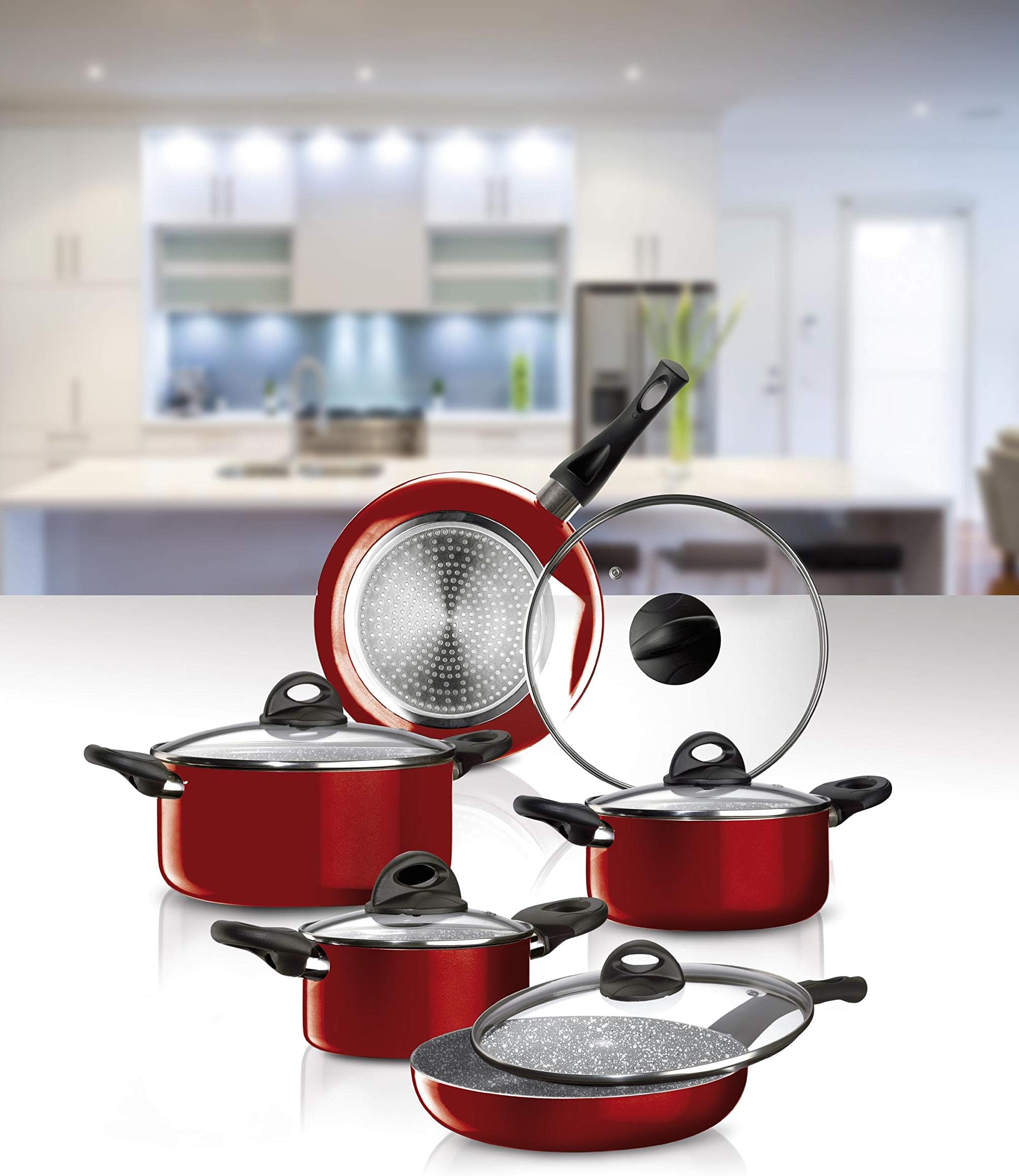 Aeternum Simplicity Induction Cookware Set 10 Pieces, Suitable for Induction, Aluminium, Red