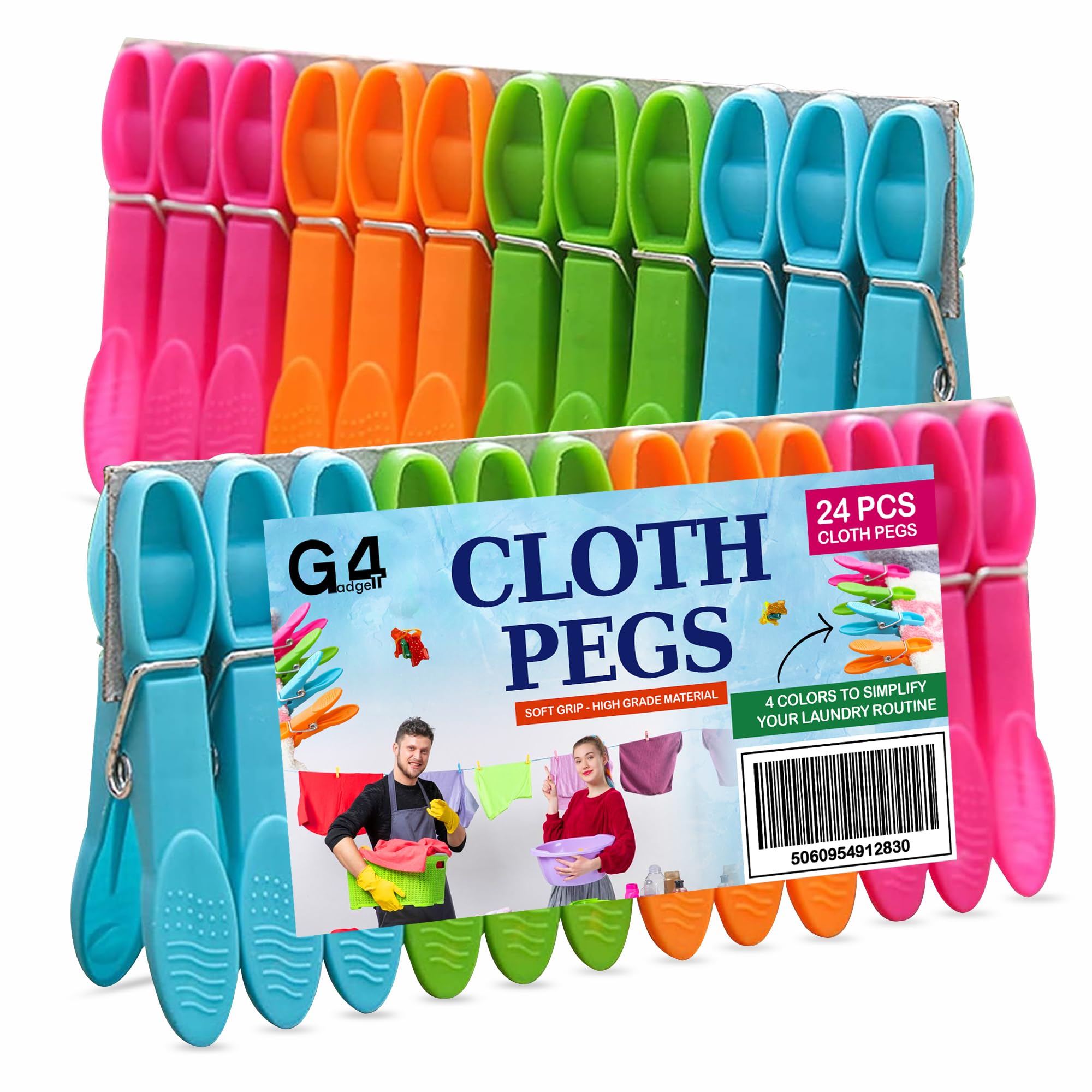 G4GADGET Clothes Pegs 24 Pack – Strong Grip Plastic Pegs for Washing Line, Durable Laundry Clips for Clothes, Rust-Resistant for Outdoor & Indoor Drying