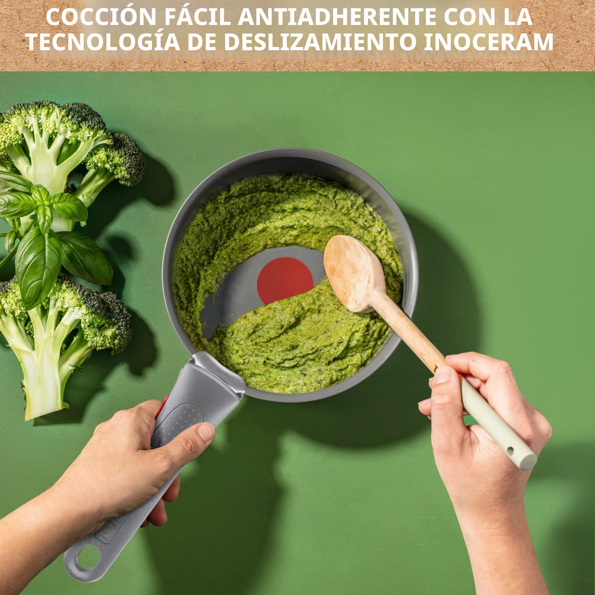 Tefal Ingenio Renew - Cazo de 20 cm, revestimiento cerámico antiadherente, reciclado, cocción sana, Thermo-Signal™, cocción segura, fabricada en Francia, todo tipo de fuegos, incluida inducción