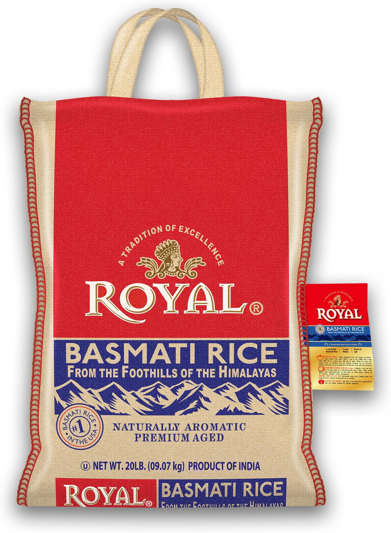 Authentic Royal - Naturally Aged Long Grain Indian White Basmati Rice - 20 Pound