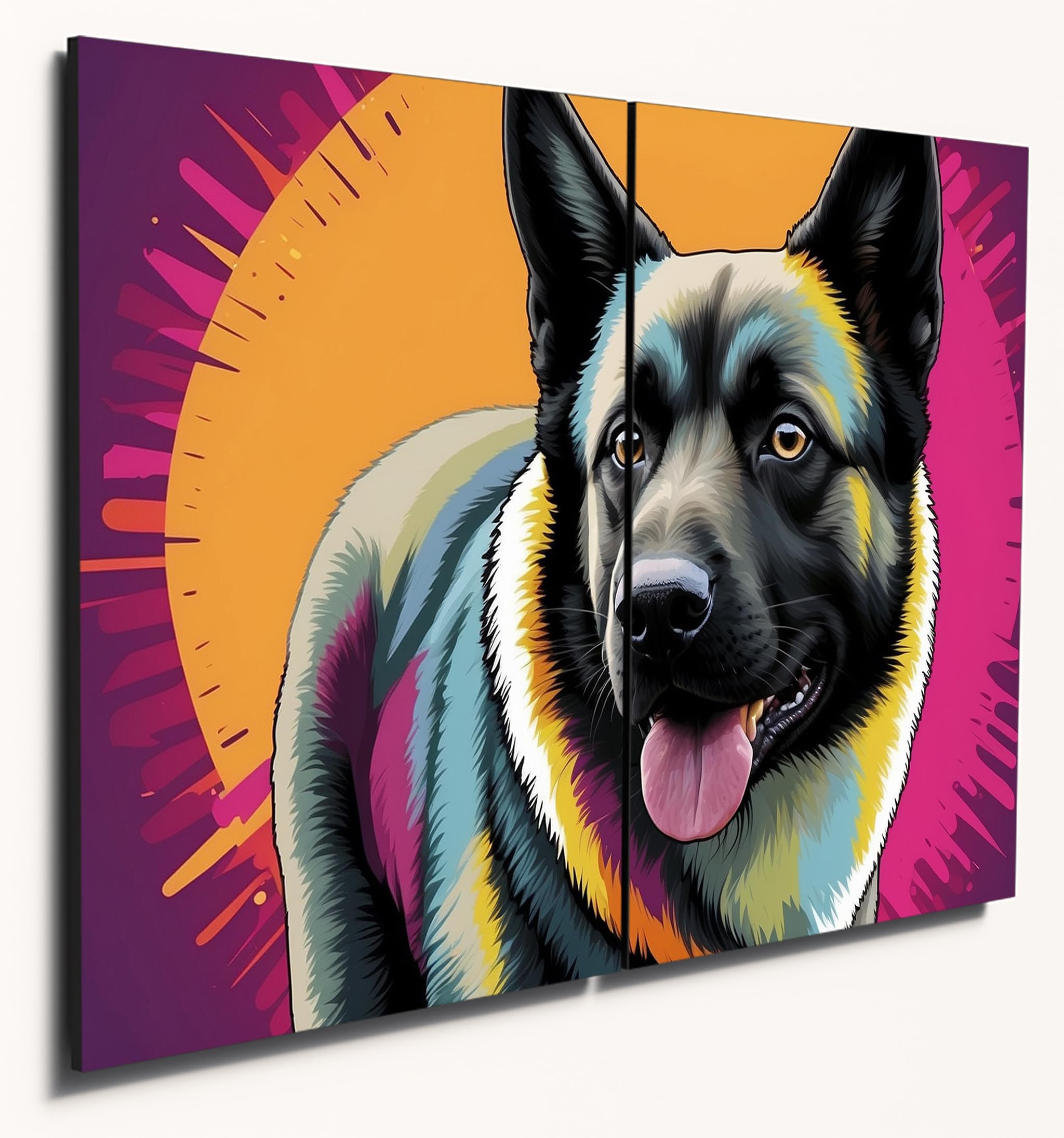 The Plum Penguin Norwegian Elkhound Pop Art Wooden Wall Decor – Dual A4 MDF Panels, Vibrant Home Artwork Canvas Alternative 40 x 30cm