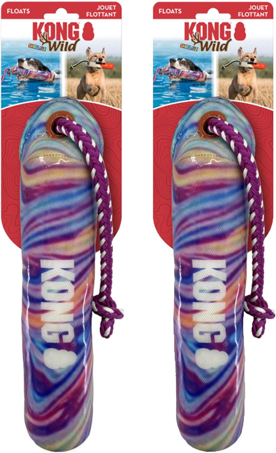 KONG Training Dummy Rope Bumper Dog Toy - Durable Floating Retriever for Fetch & Training - 2 Pack (Wild Shieldz Swirl, Medium/Large)