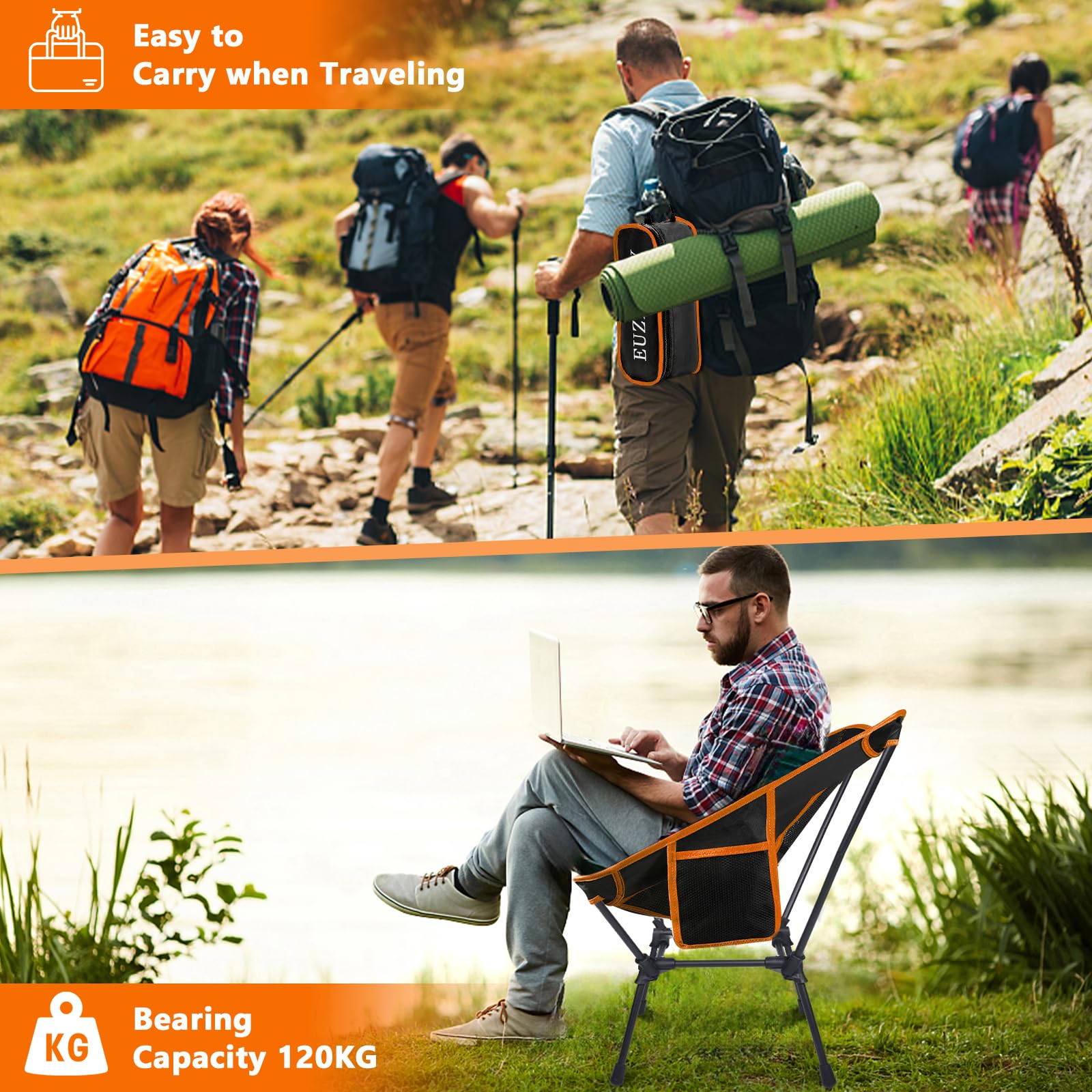 Sedia Pieghevole Ultra Compatta, Sedia da Campeggio Portatile 120kg con Borsa Trasporto, Sedia Giardino Spiaggia per Pesca, Escursionismo, Picnic, Esterni