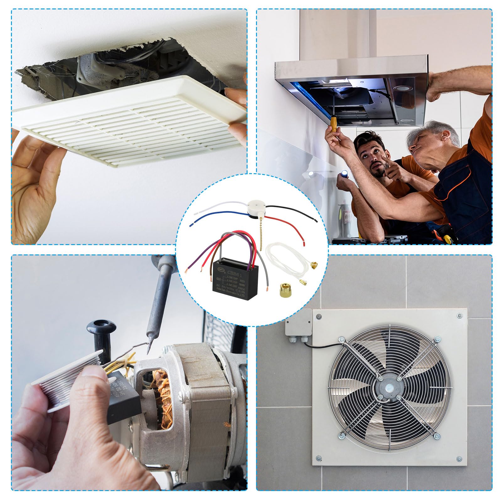 PATIKIL CBB61 Soffitto Ventilatore Condensatore, 1 set 4+4+2.5uF 250V AC 50/60HZ 4 Cavi con 3 Velocità Interruttore Ventilatore per Aria Condizionatore Ventilatore Motore Avviamento