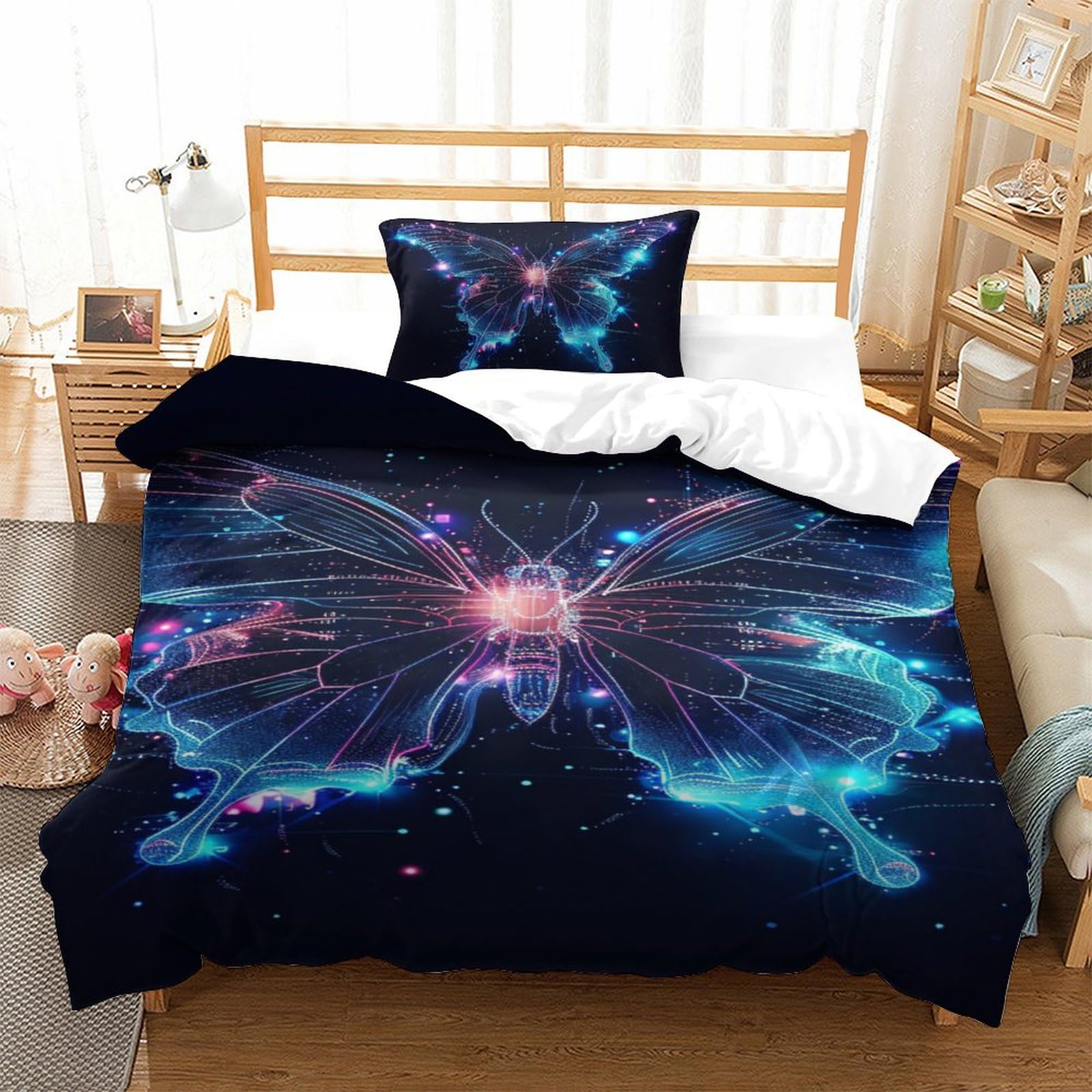 Housse de couette lumineuse motif insectes pour apaiser la peur du noir des enfants