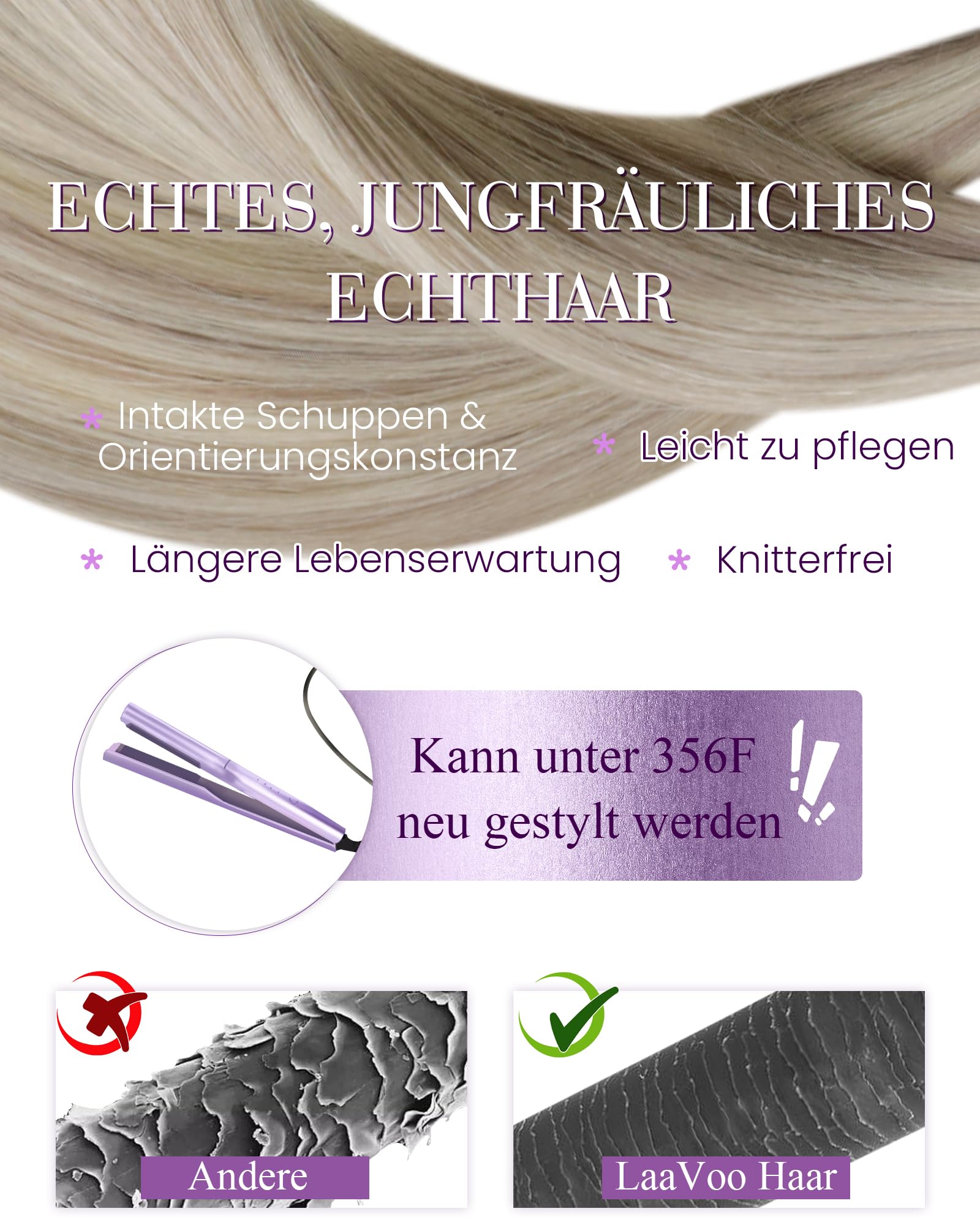 LaaVoo Extension Cheratina Capelli Veri Biondo Sporco con Highlight Biondo Candido