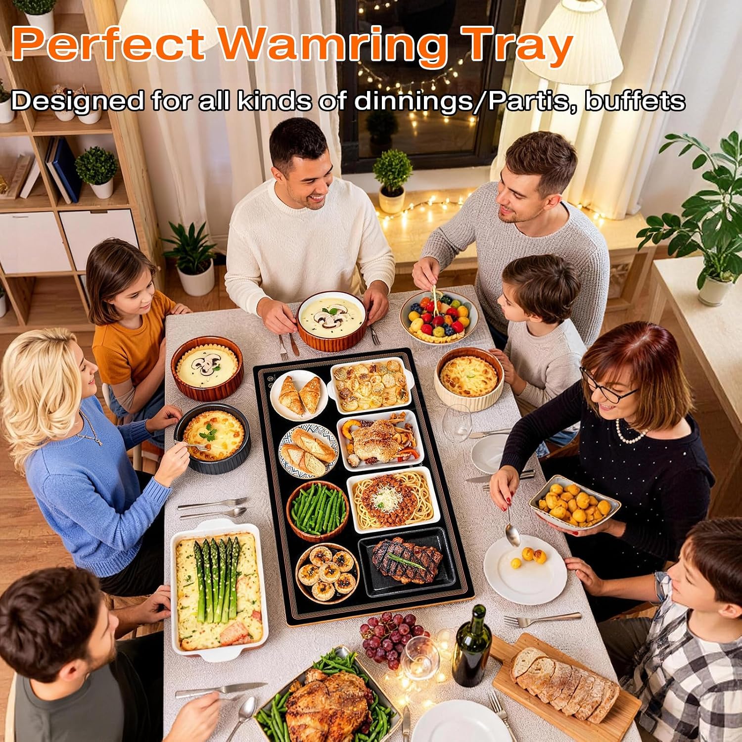 Electric Warming Tray for Buffets Party(32x18 Inches),Warming Tray with 12 Temp-Settings,Built-in Thermostat and Full Surface Heating,Versatile Food Warmers for Parties Buffet,Gatherings,Daily Use