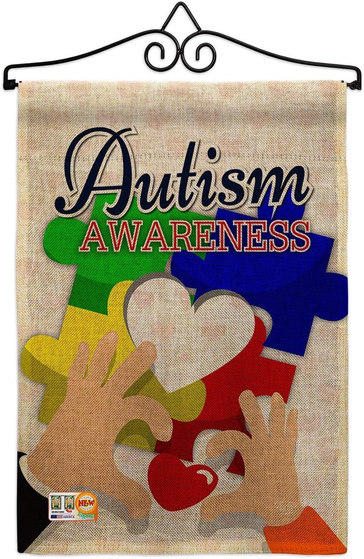 Love Autism Awareness Burlap Garden Flag Support Inspirational Survivor Ribbon Prevention Cancer Breast BLM Small Decorative Gift Yard House Banner Double-Sided Made In USA 13 X 18.5