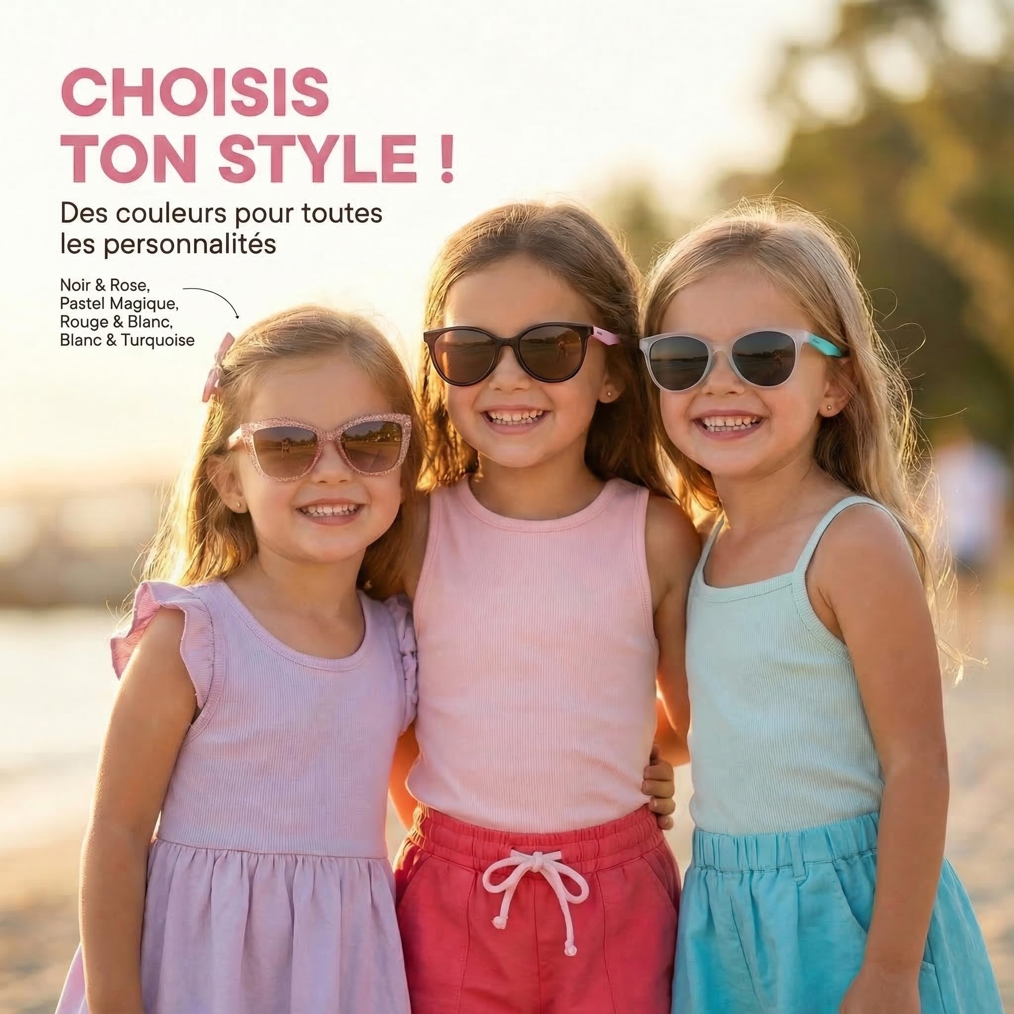 Kiddus Lunettes de Soleil Fille 4-8 Ans, Polarisées UV400 CAT3, Monture TR90 Flexible, Branches TPE, Pont en Silicone, Certifiées CE ISO REACH