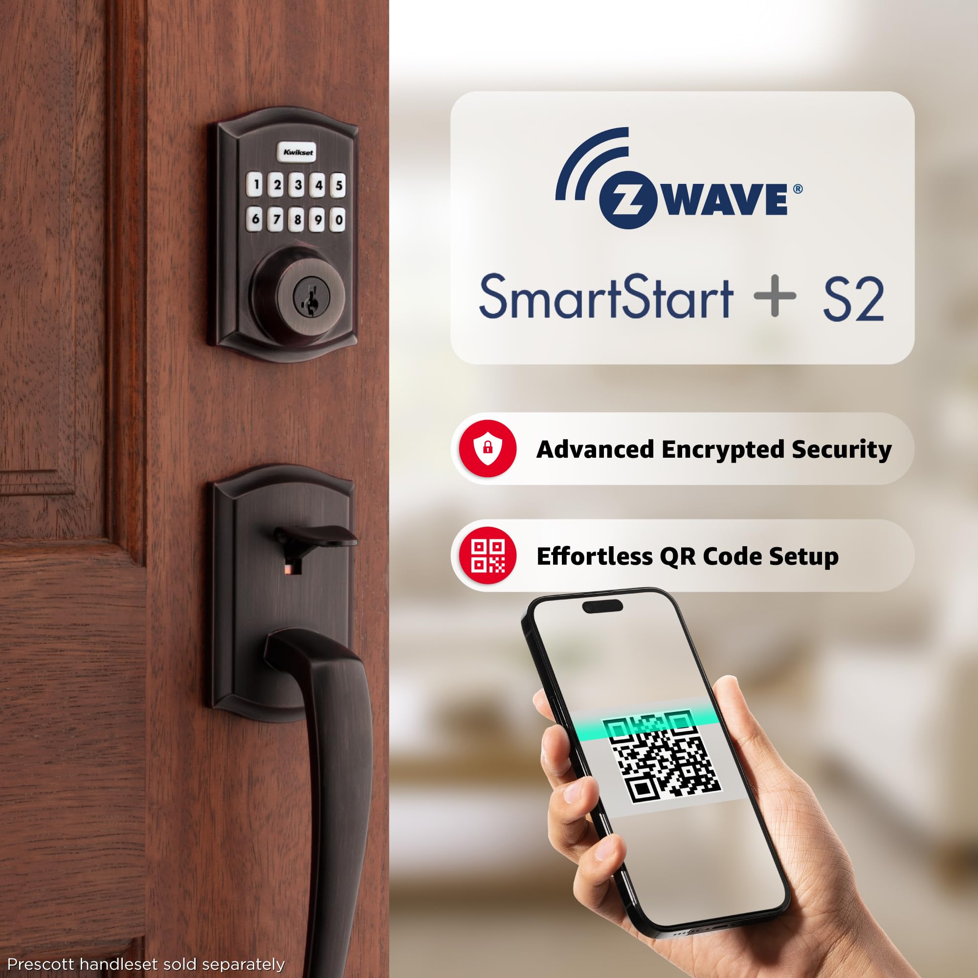 Kwikset HomeConnect 620 Z-Wave Serrure intelligente à clavier longue portée Entrée sans clé pratique Codes utilisateur personnalisables Compatible avec alarme Ring Alarm Hub requis Vendu séparément