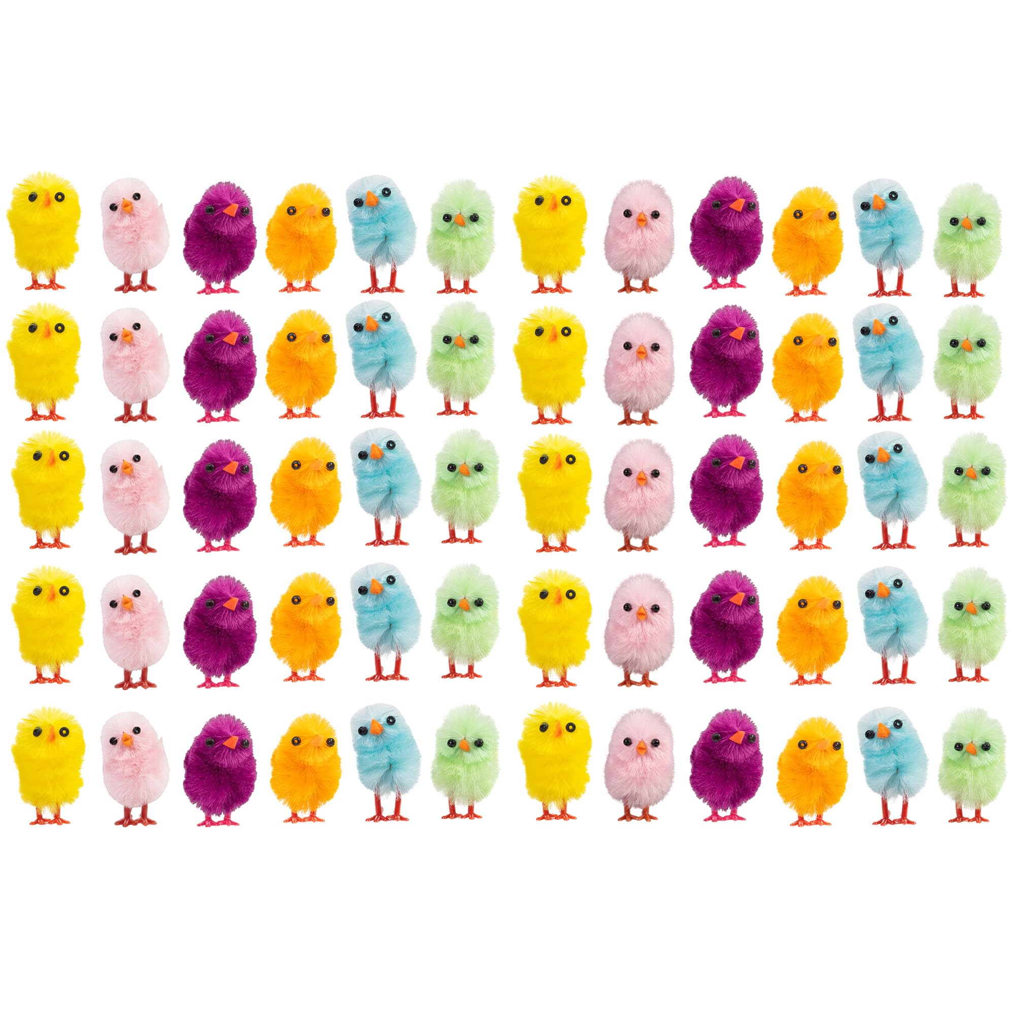 evelay Mini Easter Chicks Pack of 60 - Fluffy 3cm Plush Easter Bonnet Craft Decorations - Small Chick Embellishments for Hampers, Egg Hunt Toy & Seasonal Crafts (Mixed Colours)