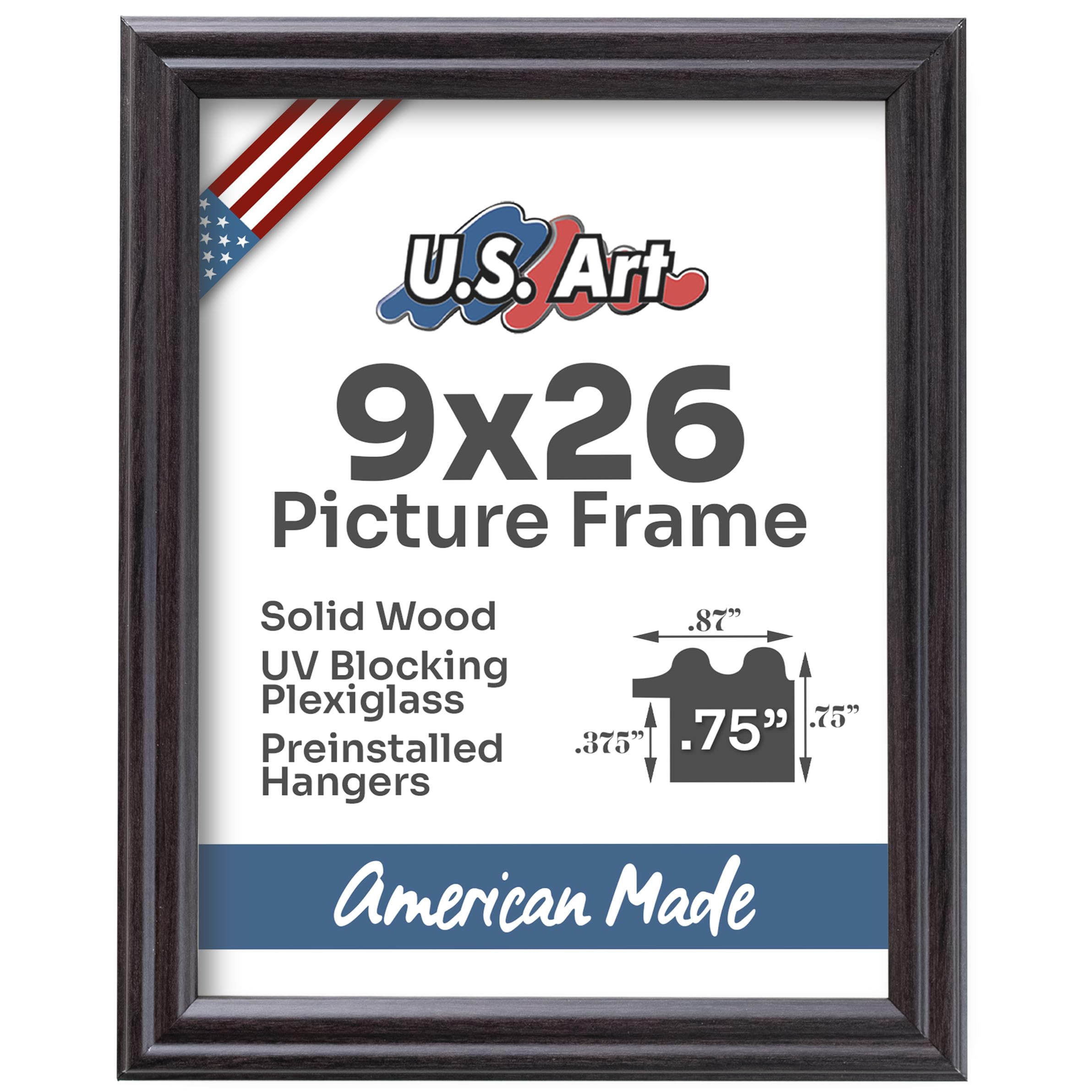 US Art 9x26 Coffee Brown 0.75 in Wooden Photo Picture Poster Frame, Wall Art Living Room and Home Decor, Personalize for Certificate, Puzzle and Document Frames