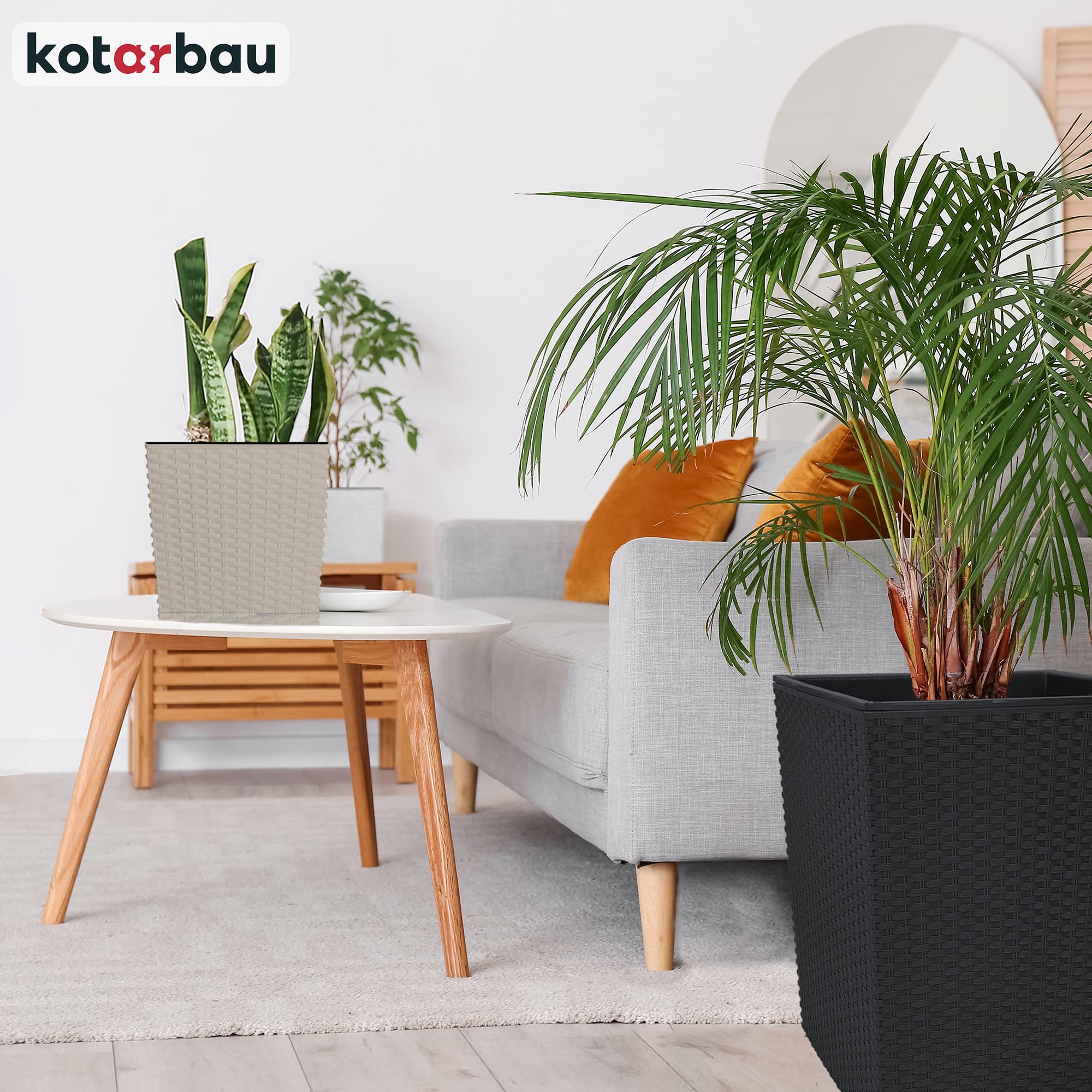 KOTARBAU® 2er Set Blumentöpfe 64 L Höhe: 40 cm Anthrazit Pflanzentopf aus Kunststoff Übertopf mit Innentopf Blumentopf Set wie Rattan Pflanzentopf Innen Außen