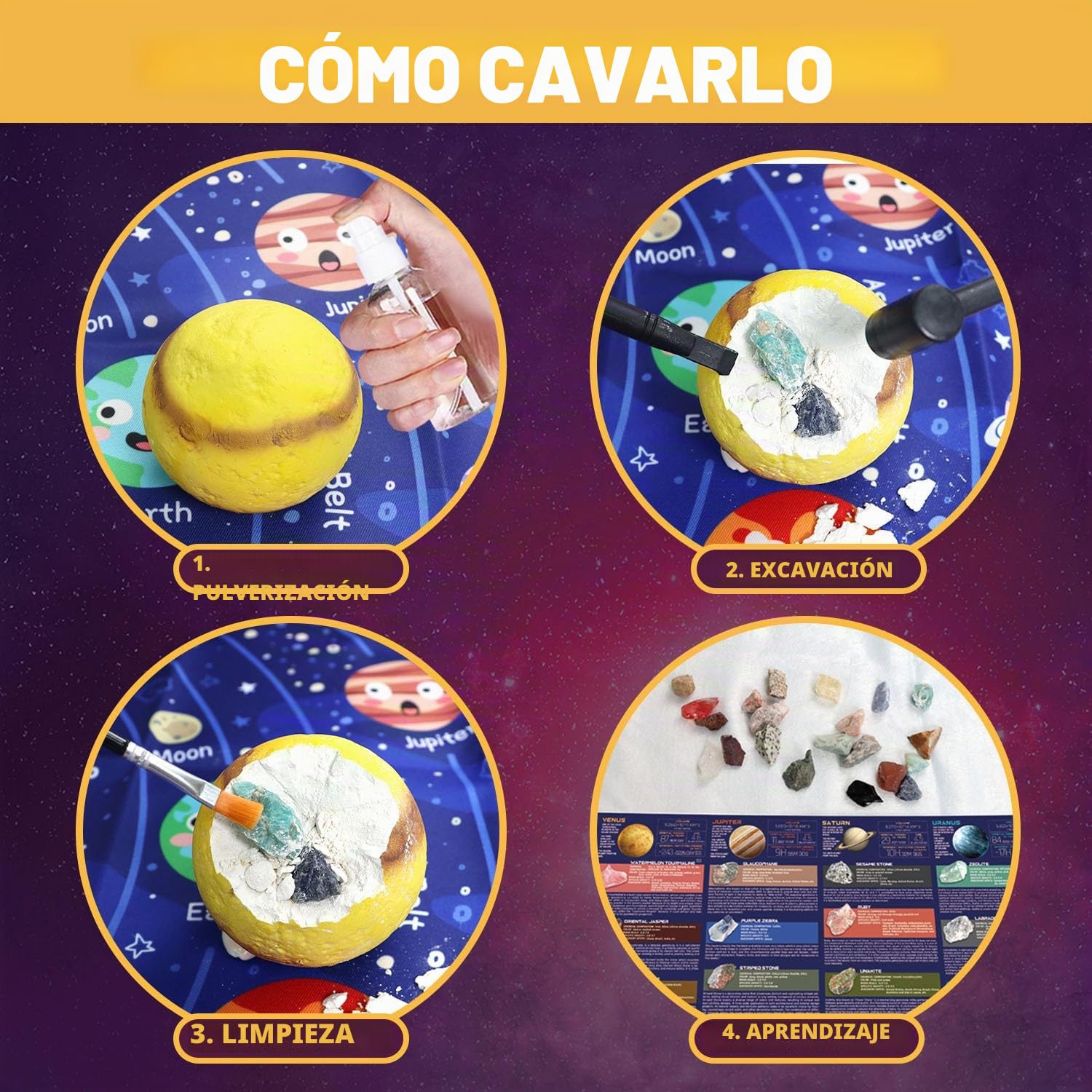 PIBEX Space Explore - Kit de excavación de piedras preciosas, 30 rocas y
