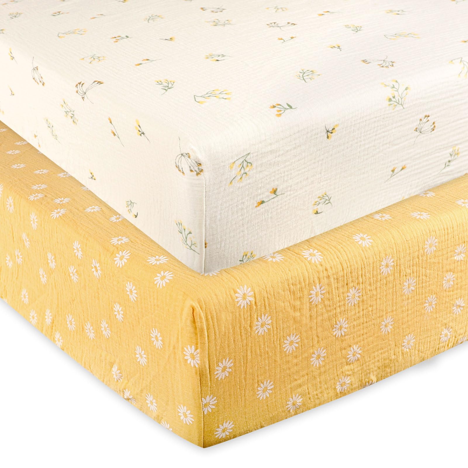 Juego de 2 sábanas de muselina para cuna para niñas y niños, transpirables y cómodas, sábanas para cuna de bebé neutrales, colchón de cuna ajustable y colchón de cama de niños pequeños, 52 x 28