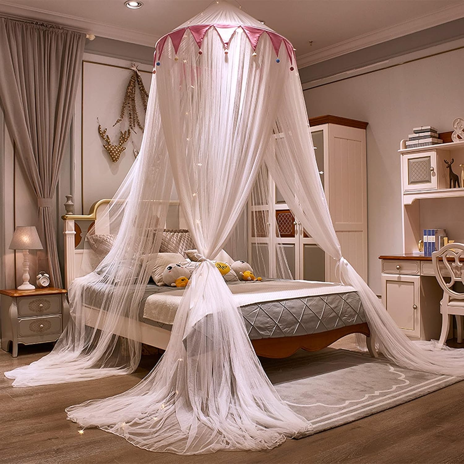 Mosquito Net for Bed, Canopy Curtains for Single to King Size Beds, Yurt Netting Cover Infant Toddler Cots Tent Net-Protect Your Baby from Bites,Pink