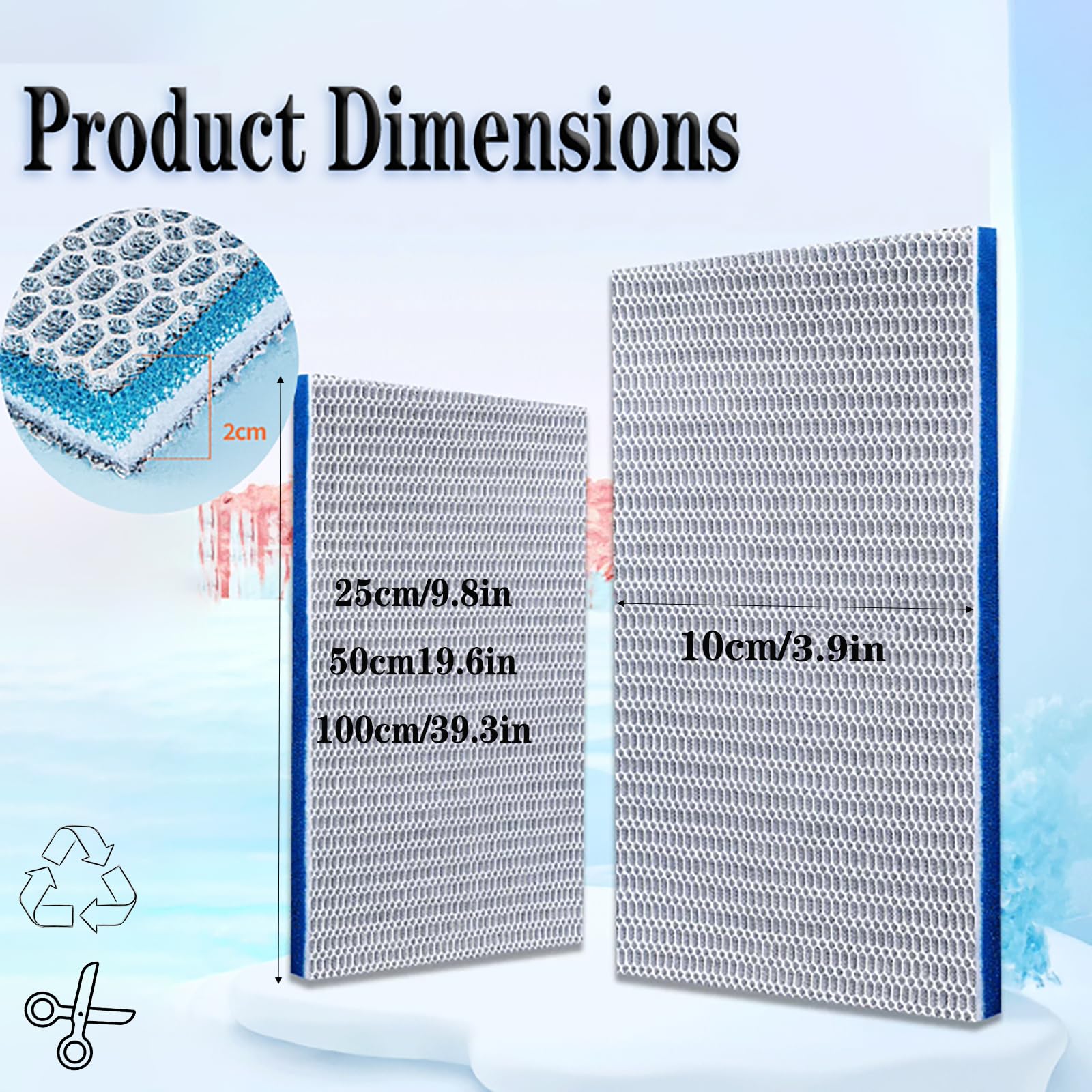 Espuma filtrante multicapa 8D para acuarios: una esponja reutilizable con estructura de panal, 2 cm grosor y recortable a medida; un medio filtración alta densidad purificar(Size:10*50cm)