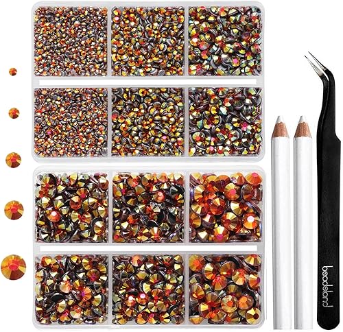 6736 diamantes de imitación termoadhesivos con parte trasera plana, diamantes de imitación AB color naranja para manualidades, mezcla de 5 tamaños,