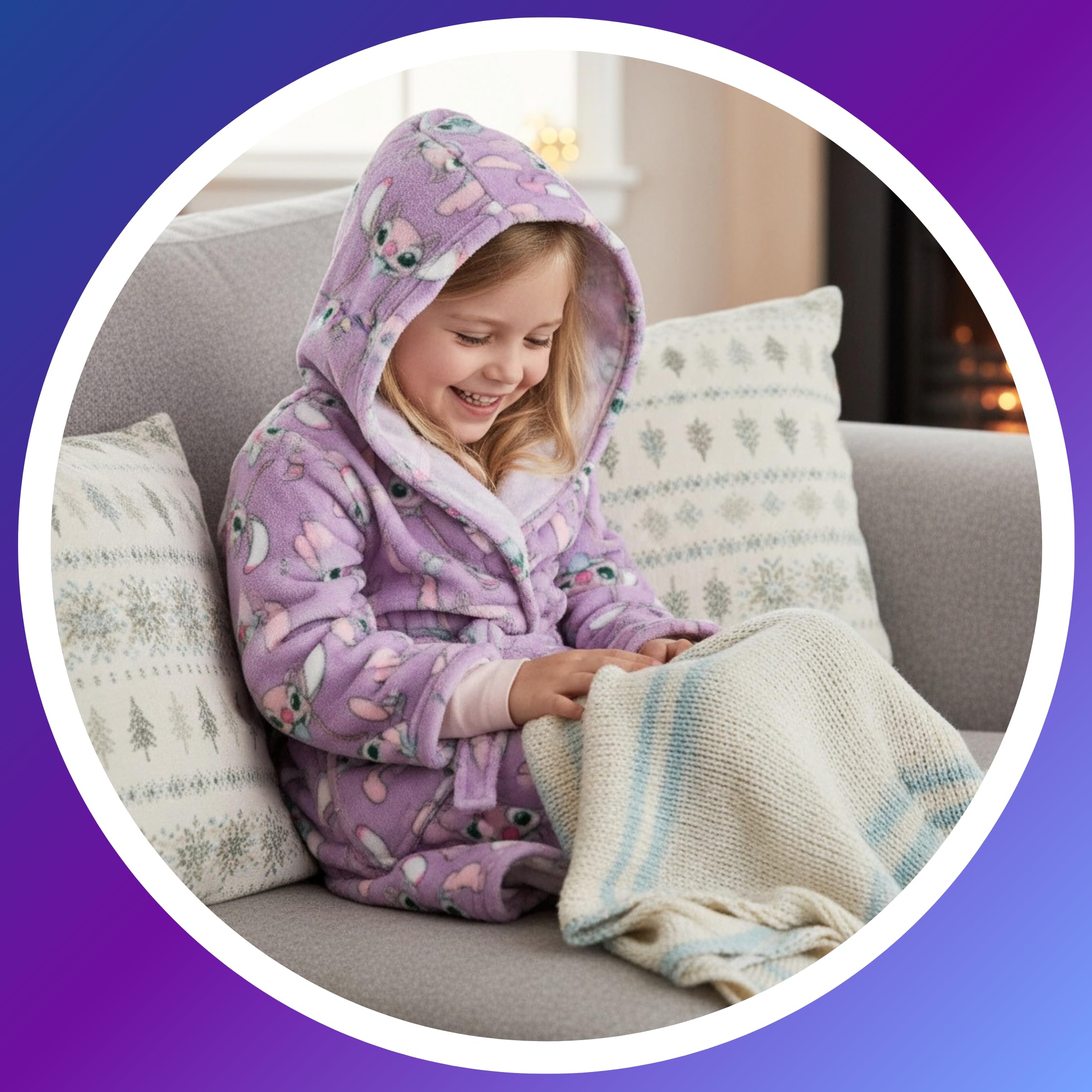 Disney Stitch et Angel Robe De Chambre pour Filles, Robe D'intérieur pour Enfants en Polaire Douce, Tailles 3 à 8 Ans