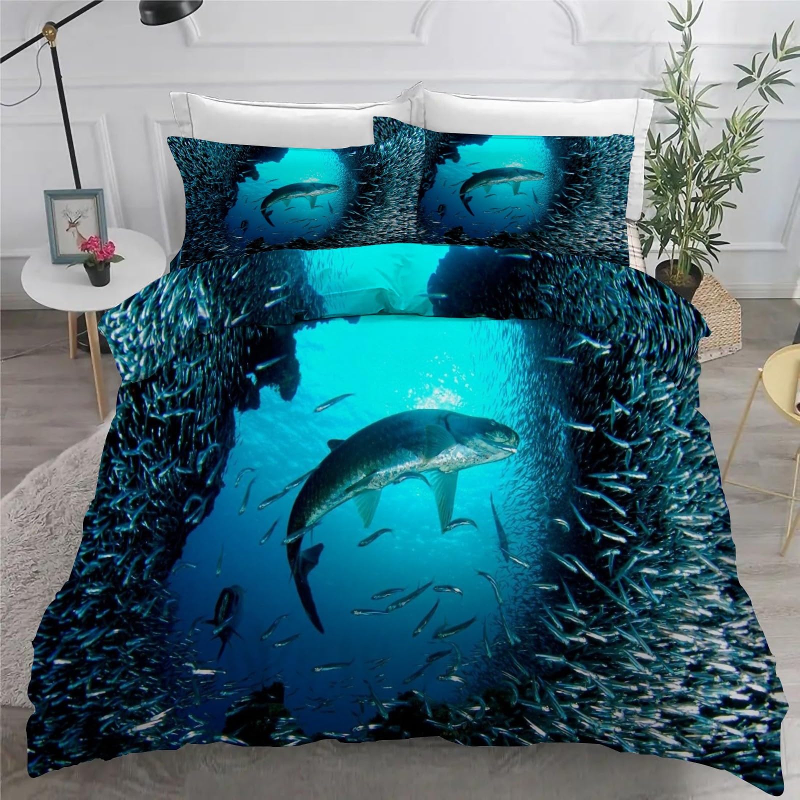 Amazon｜サメ布団カバー キング 230X210 cm魚掛け布団カバー 宇宙 布団