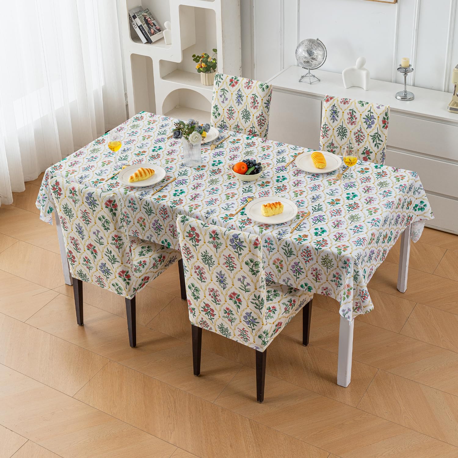 House of Quirk Dining Table Cover Waterproof with 4 Chair Covers for Kitchen Dining Table Cloth Dust and Oil Repellent (Baghe Bahar, 1 Table Cover + 4 Chair Cover)