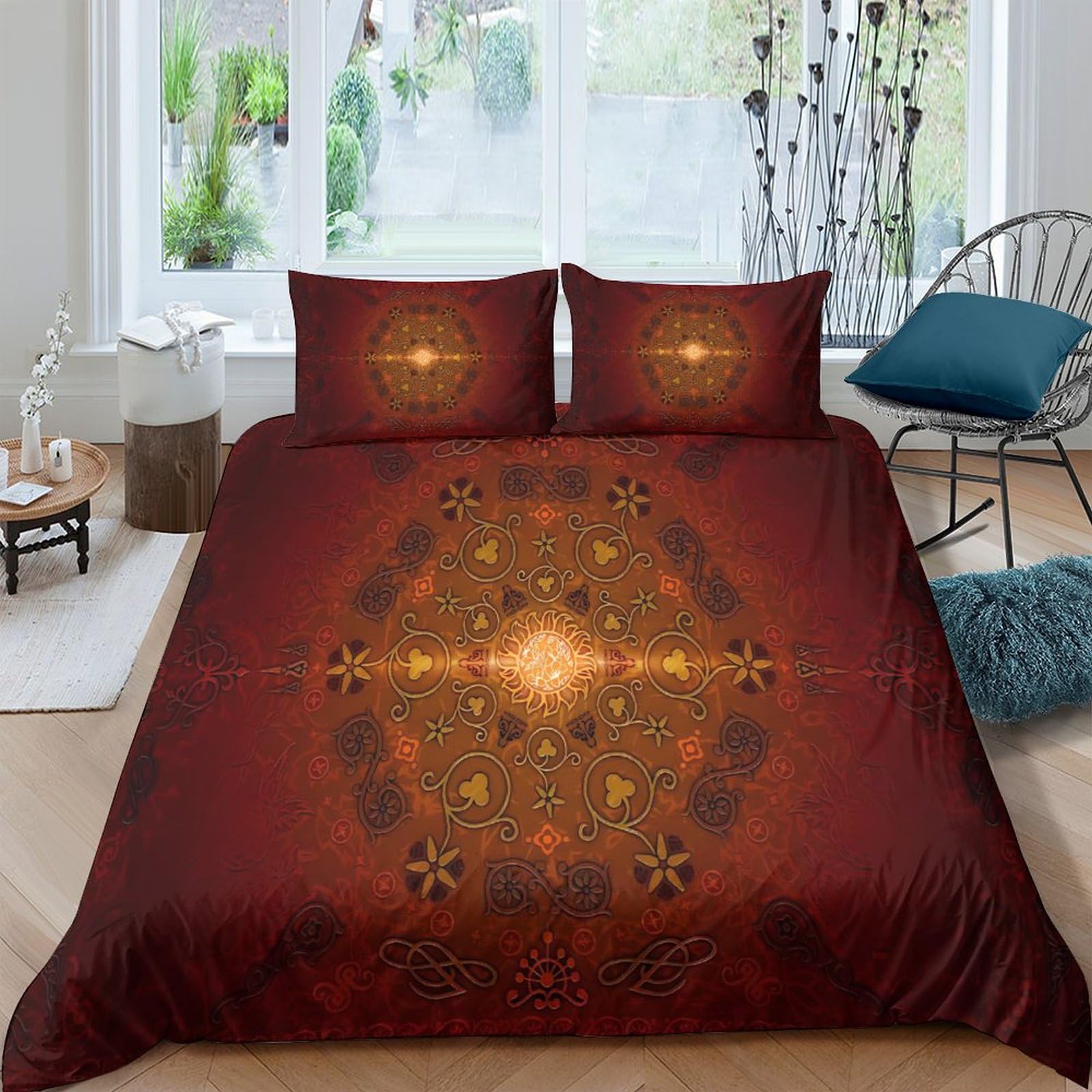 Housse de couette soleil central imprimé 3D parure de lit double classique