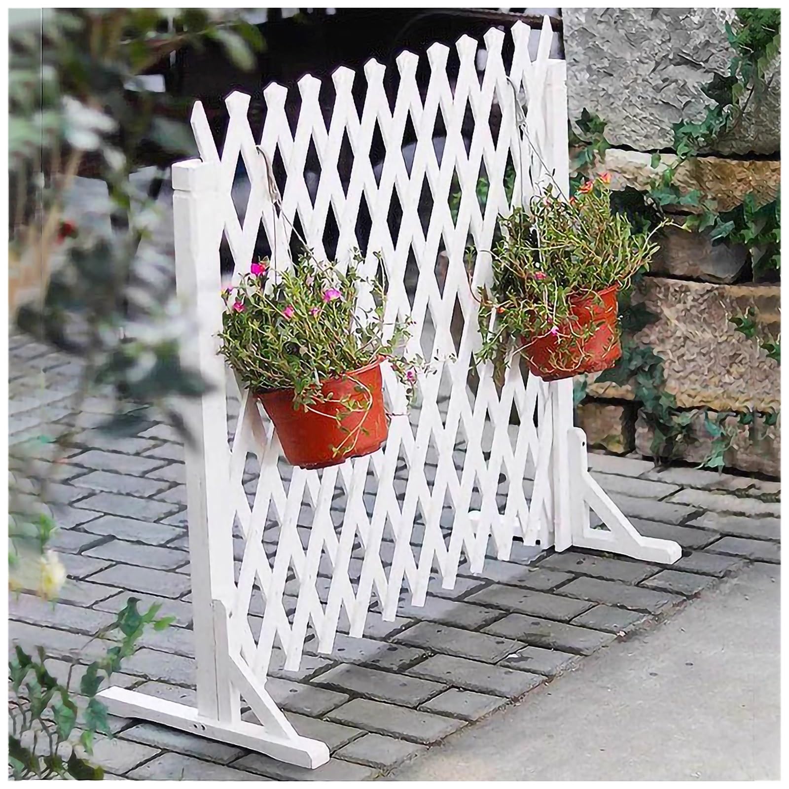 Pannello a graticcio da giardino, pieghevole, regolabile, staccionata retrattile, autoportante, in legno, per uso interno/esterno, 120 x 160 cm, perfetto per il supporto delle piante e la privacy