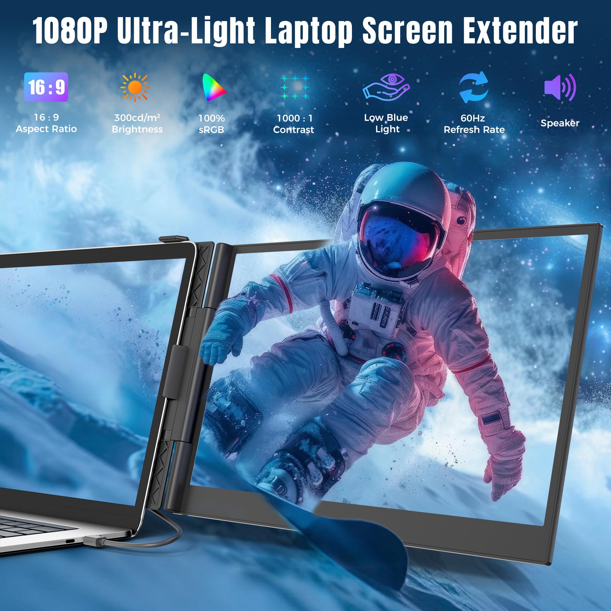 KEFEYA 14” Laptop Bildschirm Erweiterung, 100% sRGB FHD 1080P Laptop Screen Extender, Laptop Monitor Erweiterung für Laptop 13-17,3" mit USB-C/HDMI, Plug & Play für Windows/Mac/Android/Switch/PS5 - 3