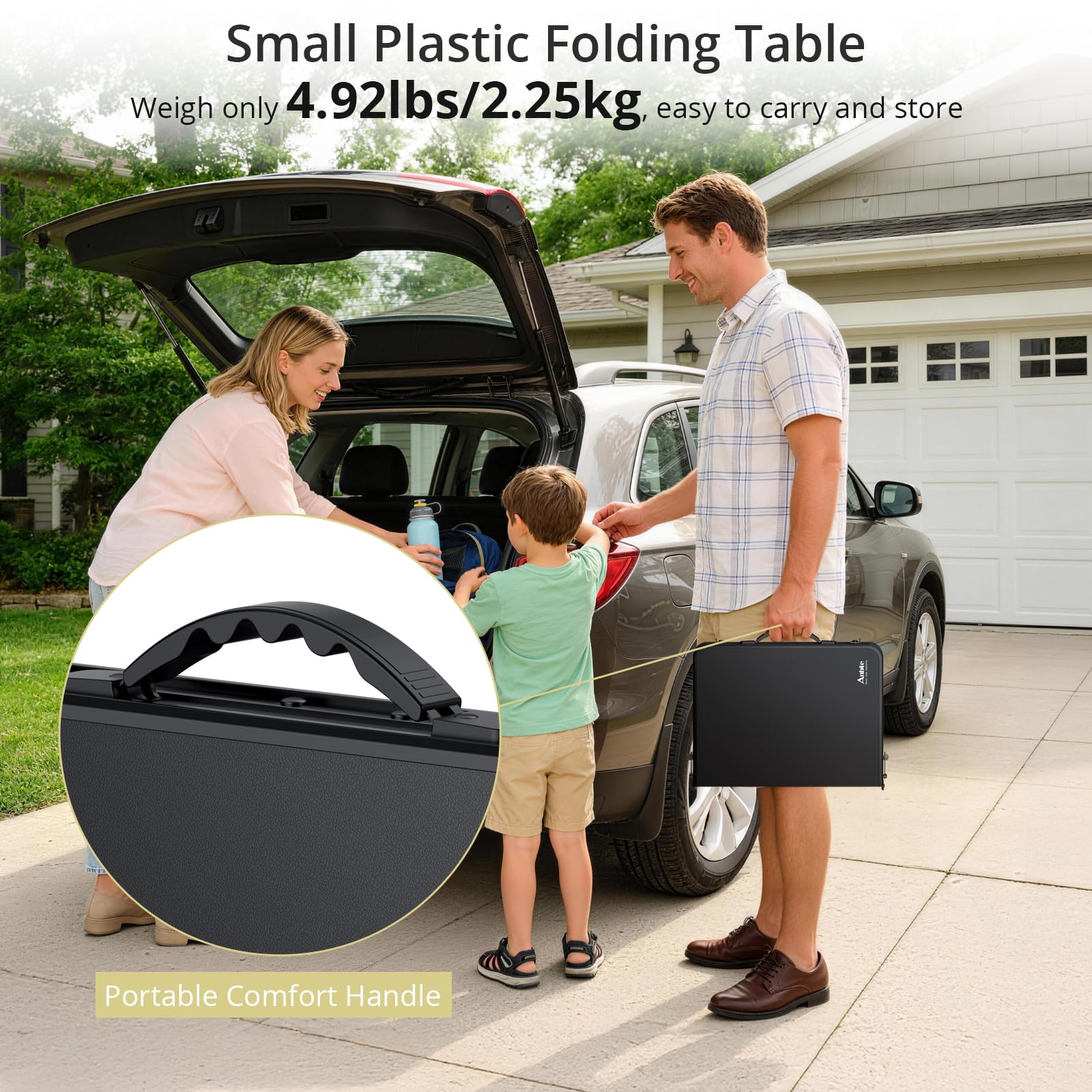 Anbte Piccolo tavolo pieghevole in plastica da 0,6 m, impermeabile, regolabile in altezza, portatile, con rete portaoggetti, piano piatto, per picnic, interni, esterni, viaggi, spiaggia, patio, 57,9 x