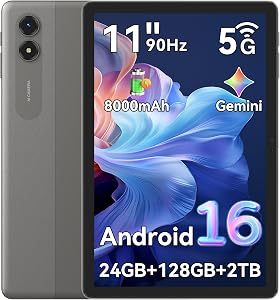 T50 Android 16 Tablette 11 Pouces , 24GB RAM + 128 GB ROM (extensible jusqu’à 2To), tablet Processeur Unisoc T7250 Octa-Core, Batterie 8000mAh, WiFi 5G Double Bande, Écran 2K IPS 90Hz, Appareil 13MP