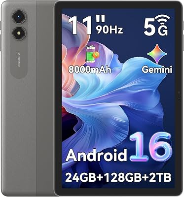 T50 Android 16 Tablette 11 Pouces , 24GB RAM + 128 GB ROM (extensible jusqu’à 2To), tablet Processeur Unisoc T7250 Octa-Core, Batterie 8000mAh, WiFi 5G Double Bande, Écran 2K IPS 90Hz, Appareil 13MP