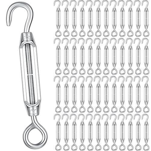 48 piezas de gancho y ojo de acero inoxidable tensor para cables de 0.157 in tensión de cuerda de alambre para bricolaje, cadena de luz, alambre