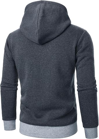 Mens Full Zip Turtleneck Hoodies Cargo Coat Hood Collar Oblique Zipper Lapel Drawstring Slim Fit