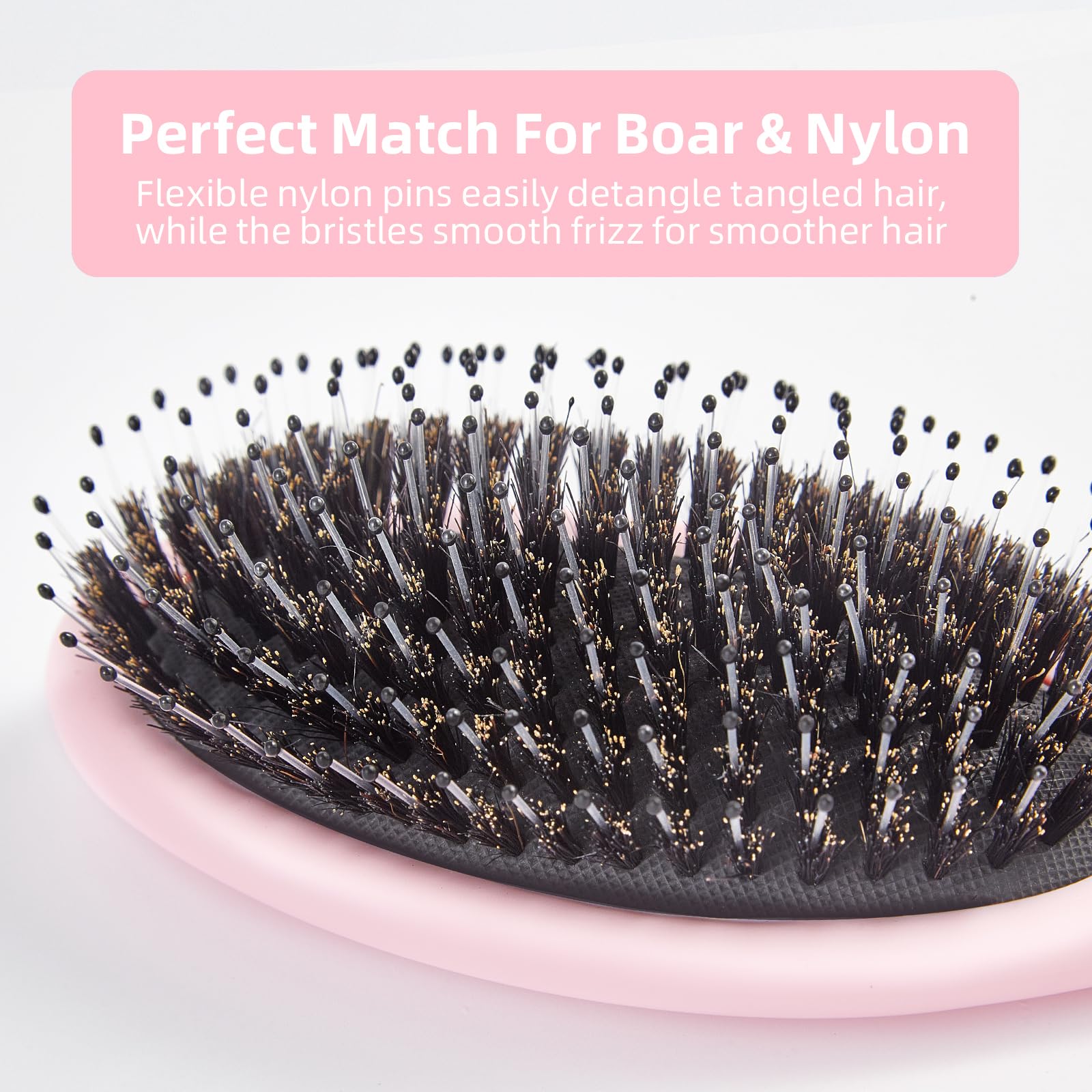 Wildschweinborsten, Haarbürste für Damen und Herren, Entwirrende Haarbürste für glättende Massage, fügen Sie Glanz hinzu, Nylon und Wildschweinborsten, Entwirrbürste für gesundes Haar (1