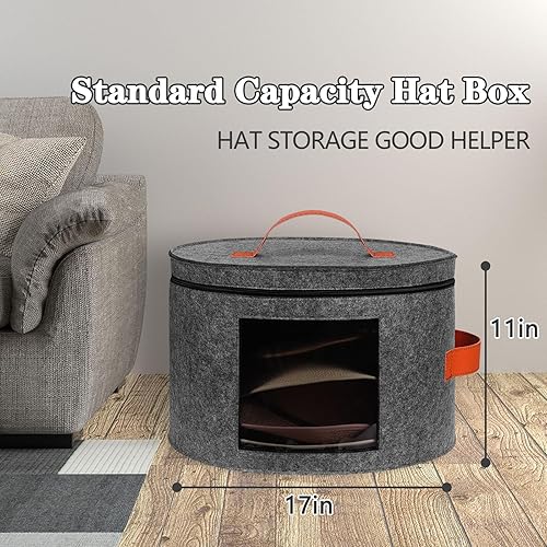 Miniatura 2 de Oversized Hat Storage Box for Women & Men19" D x 17" H Cowboy Hat Boxes with 1 Wood Hook Felt travel Round Hat Organizer Box with Dustproof Lid