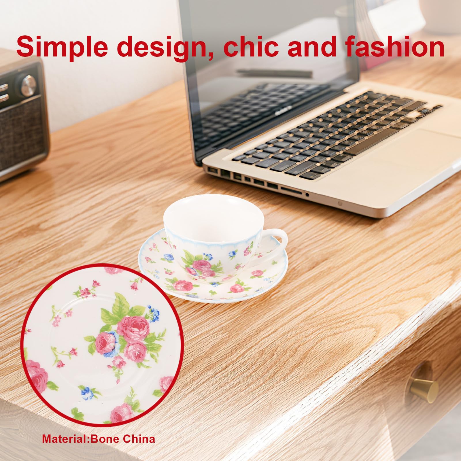 SOLUSTRE Juego de Taza de Café Bone China 150ml Platillos, Diseño Retro y Uso Conveniente Adecuado para Celebración de Inauguración de Casa