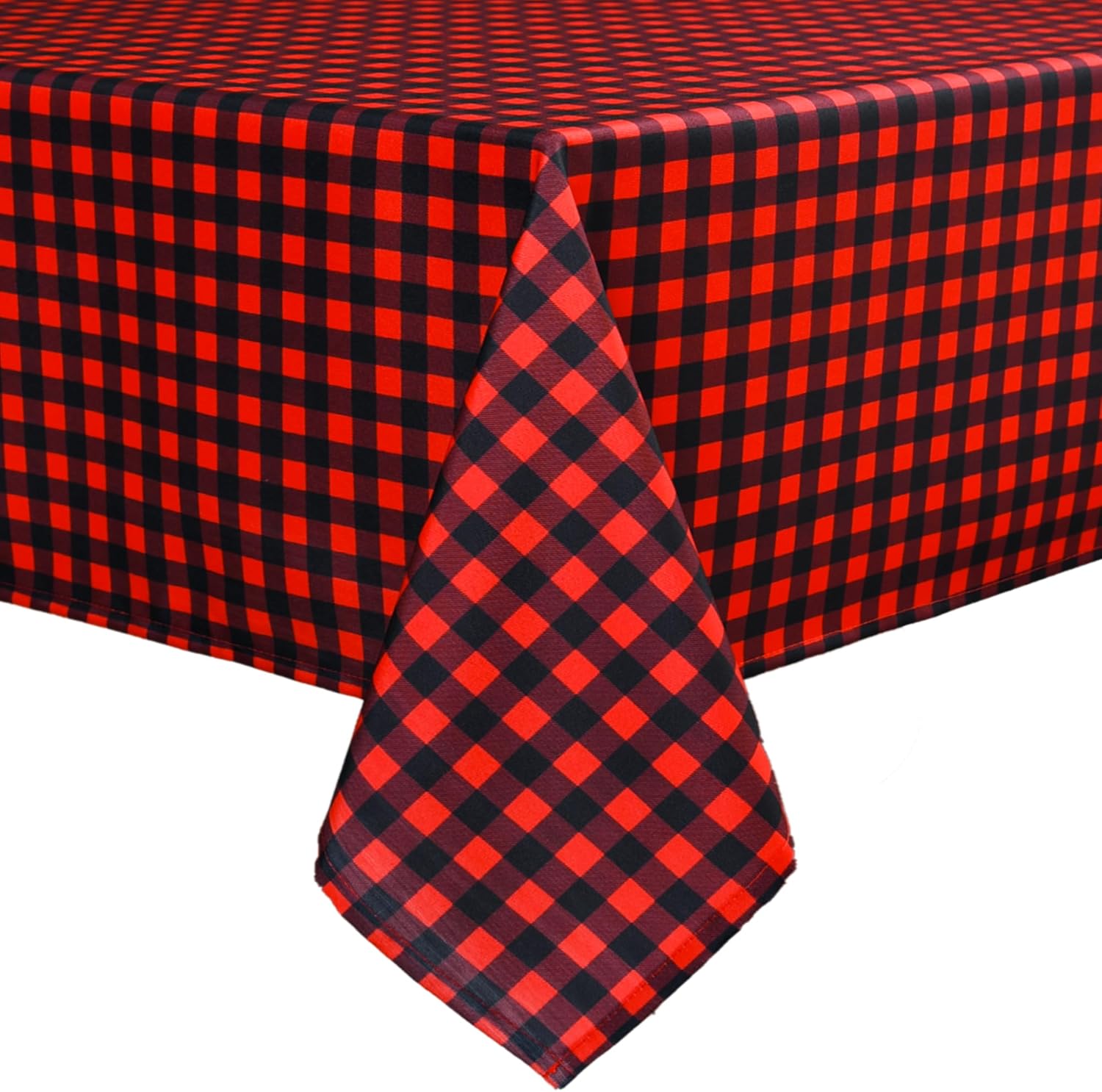 Gingham Xmas Tablecloth Fabric - Oblong 58x120 Water Resistant Christmas Plaid Table Cloth for Indoor/Outdoor Use - Red Tabletop Cover Perfect for Birthday, Picnics, Gardens S/Red Black 58x120 inch, Red