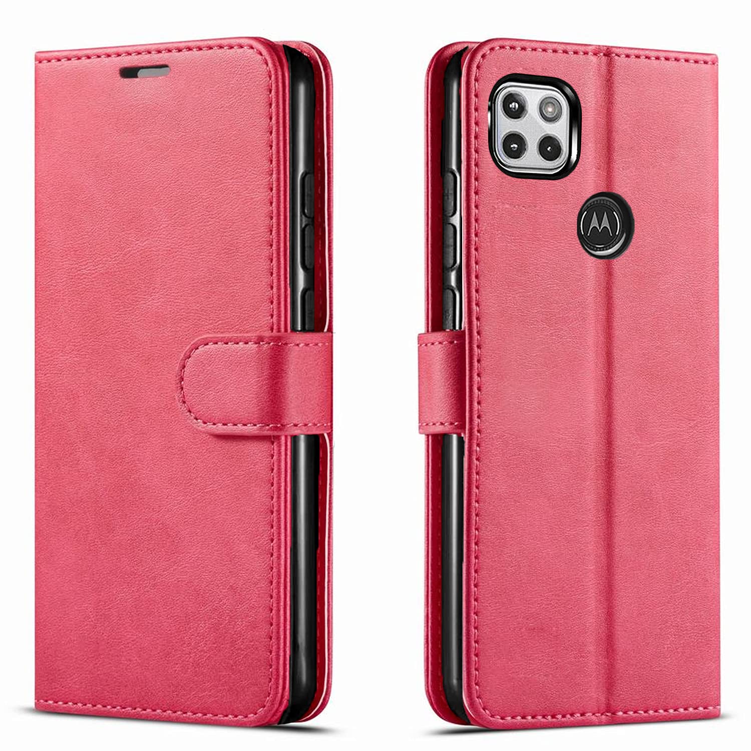 Motorola One 5G ACE Phone Case, with [Tempered Glass Screen Protector Included] STARSHOP PU Leather Wallet Shockproof Cover Kickstand W/Pocket Card Slots Magnet Closure, for Motorola One 5G ACE-Pink