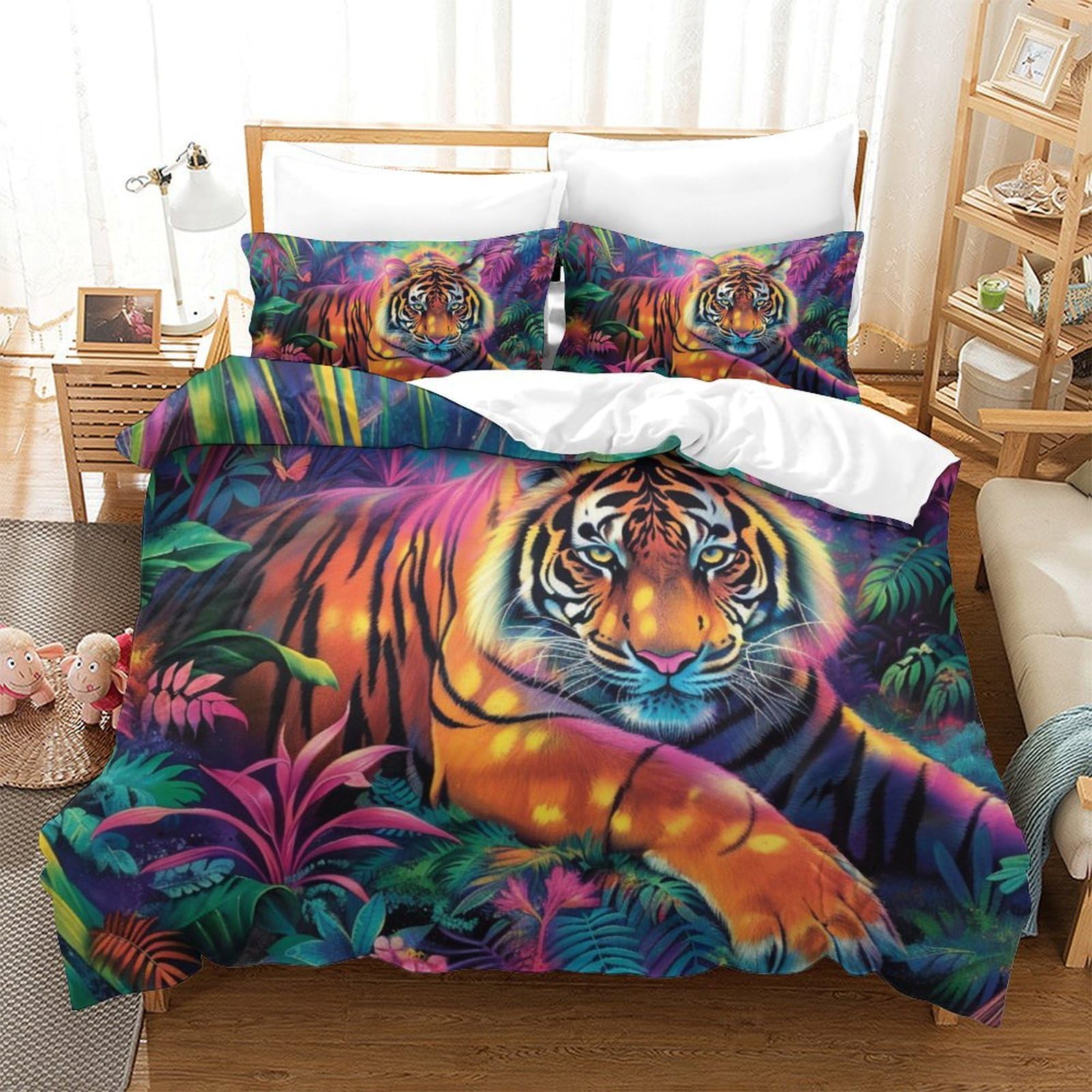 Housse de couette tigre 3D 260x220 anti-transpiration et douce pour la peau