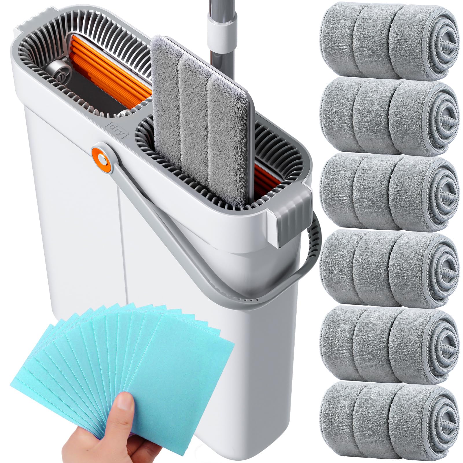 15.7" Flat Mop and Bucket Set with Wringer System | Wet Dry