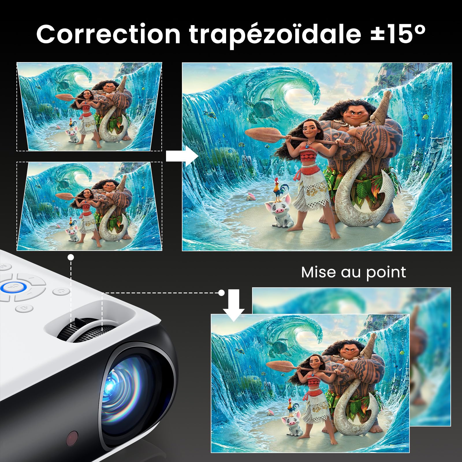 Mini Beamer 4K, HAPPRUN H1 Full HD Beamer mit Bluetooth – Native 1080P Tragbarer Outdoor Projektor mit Lautsprecher, Kompatibel mit Smartphone, HDMI, USB, AV, TV-Stick, PS5 für Heimkino, Schlafzimmer