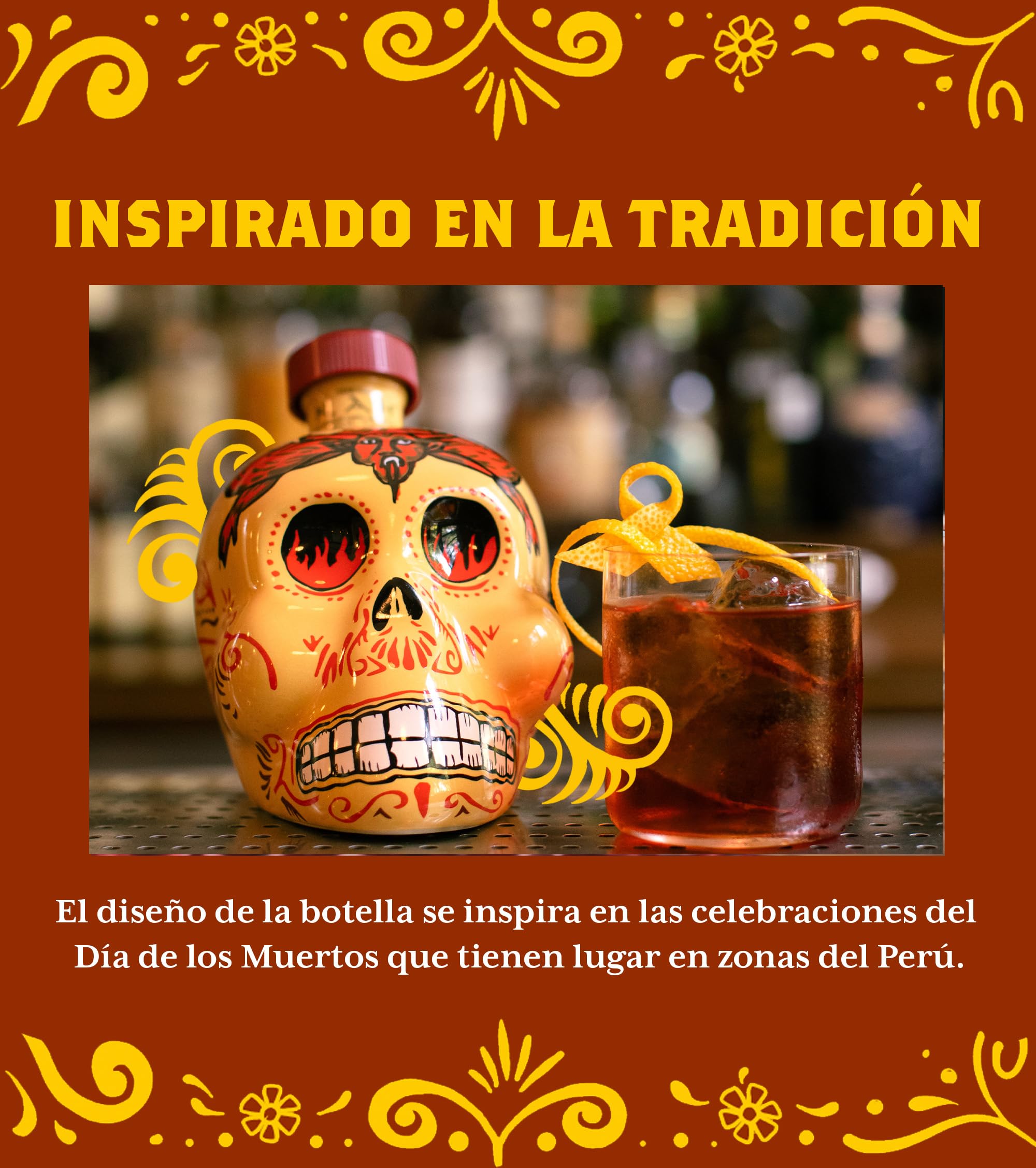 KAH Tequila Reposado - Botella Decorada Día de los Muertos - 100% Agave Azul - Doble Destilación y Envejecimiento en Barrica de Roble - 40% vol 70 cl (700ml / 0.7 Litre)