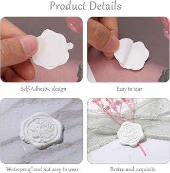 50pcs Wax Seal Stickers, 1.14in/29mm White, Rose Vintage Wedding & Party Stickers