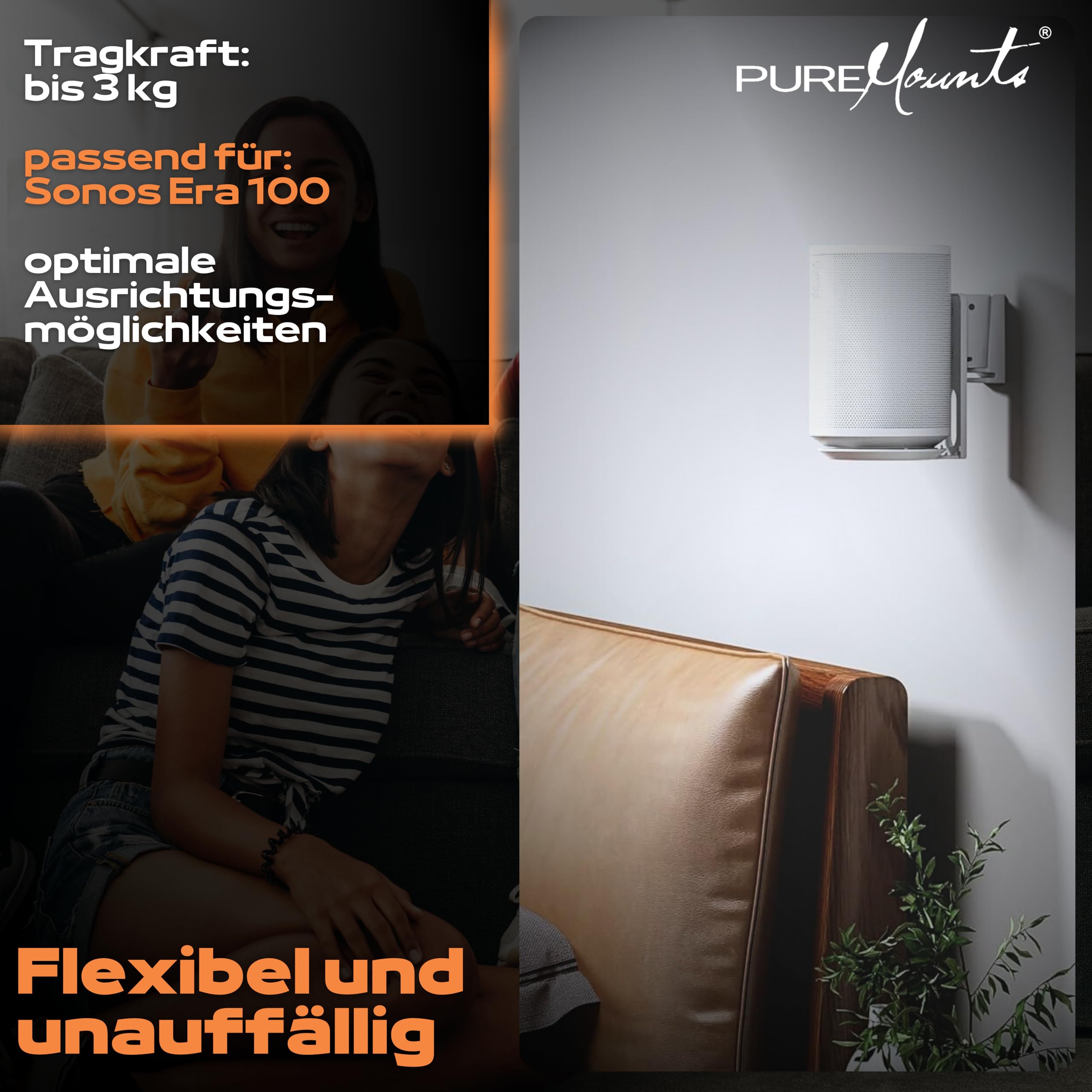 PureMounts supporto per diffusori per Sonos Era 100, supporto a parete per diffusori con gestione dei cavi, orientabile +/-45°, inclinabile 0/-18°, capacità di carico 3 kg, nero PureMounts supporto per diffusori per Sonos Era 100, supporto a parete per diffusori con gestione dei cavi, orientabile +/-45°, inclinabile 0/-18°, capacità di carico 3 kg, nero