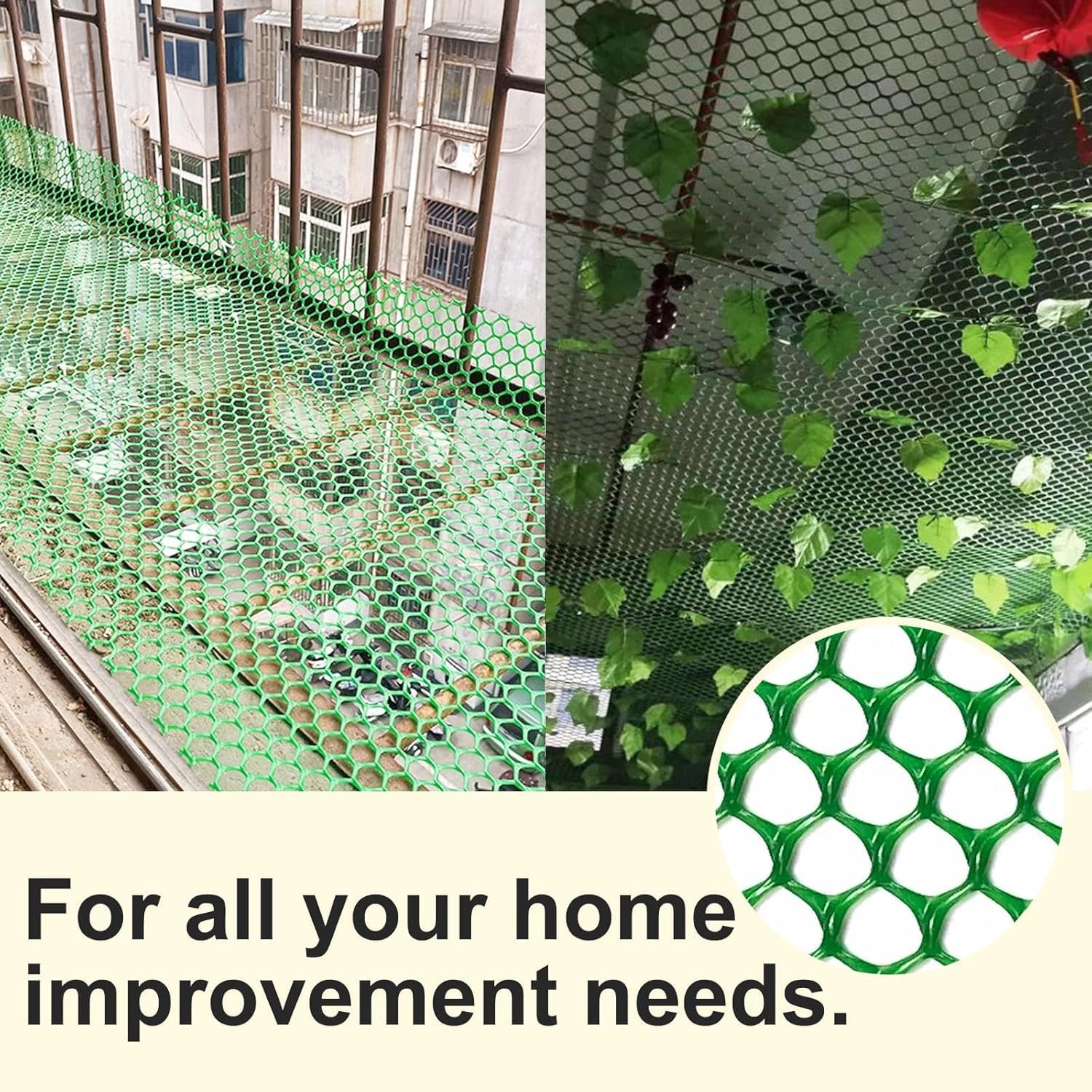 BUILDINGSHOP Garden Fence Outdoor - (3.3 X 5 Feet) Green UV Stabilised Plastic Net, PVC Nylon Mesh, 800 GSM Heavy Duty, Virgin HDPE Material, Anti-Bird & Plant Protection, Foldable & Durable - Image 4 thumbnail