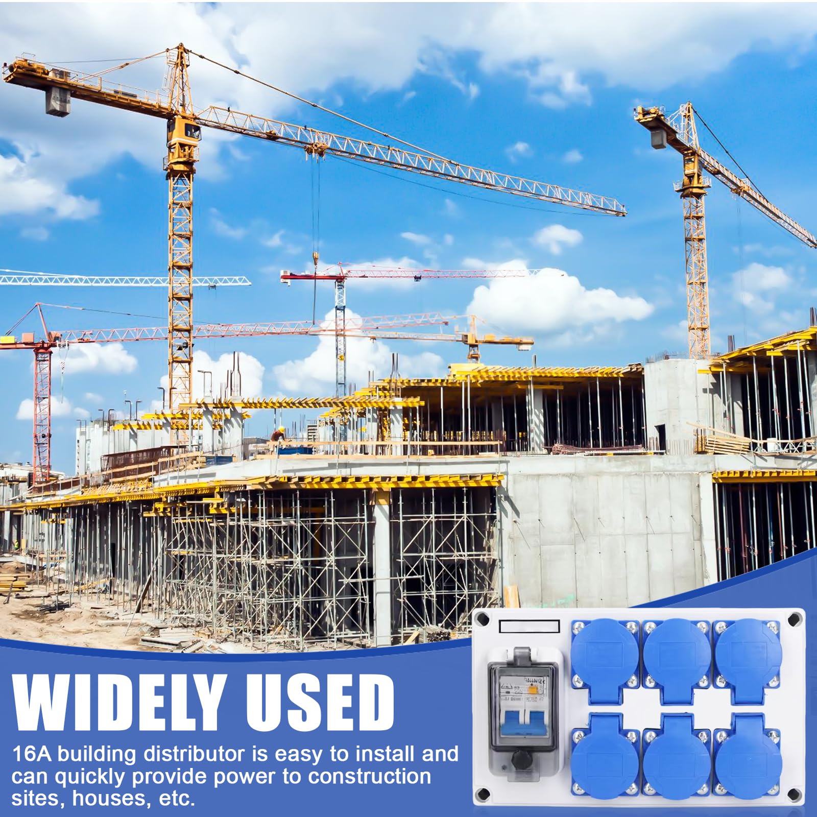 Quadro elettrico da cantiere, distributore di prese 6x Schuko 230V, 16A, distributore di corrente a parete con interruttore FI 63A 1P+N, IP54, scatole di distribuzione a parete per interni/esterni
