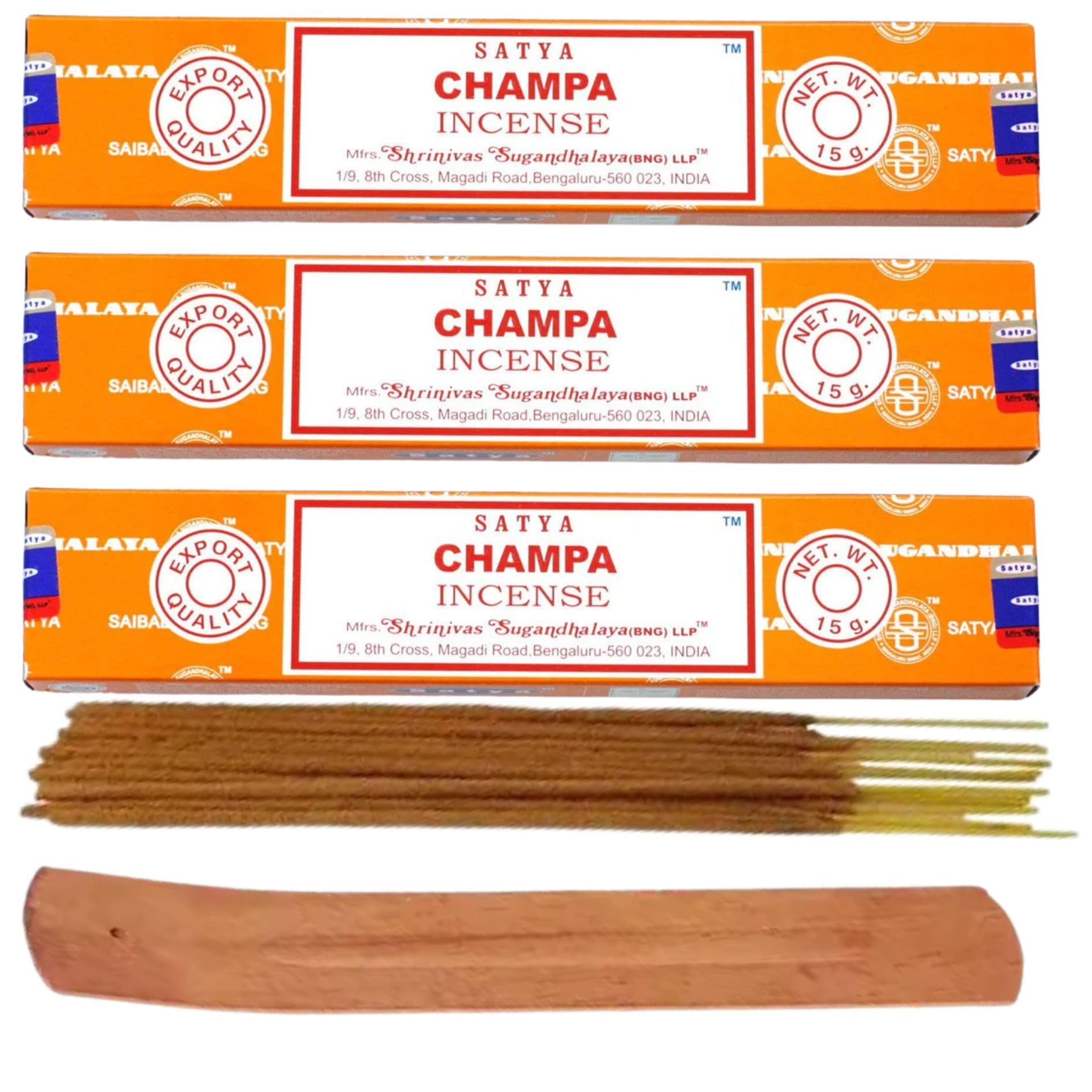 Fenny's Creations Natural Satya Nag Champa Incense Sticks Pack Of 3 X 15G With Free Holder Agarbatti For Home, Outdoor, Aromatherapy, Spa, Yoga, Meditation, Healing (Champa Pack Of 3 Free Holder)